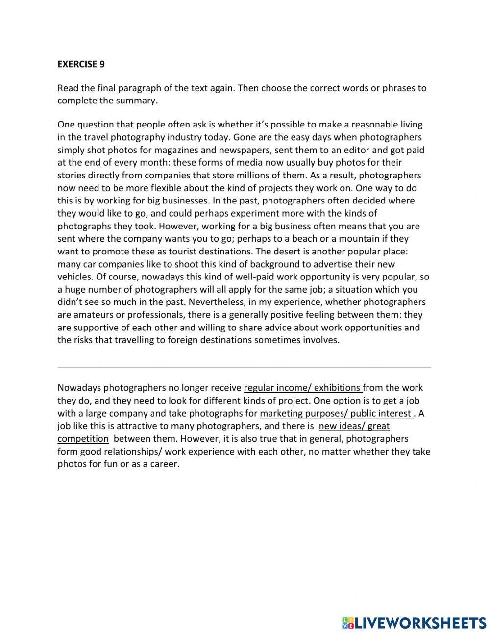 IE1, Unit 6, Reading, Exercise 9