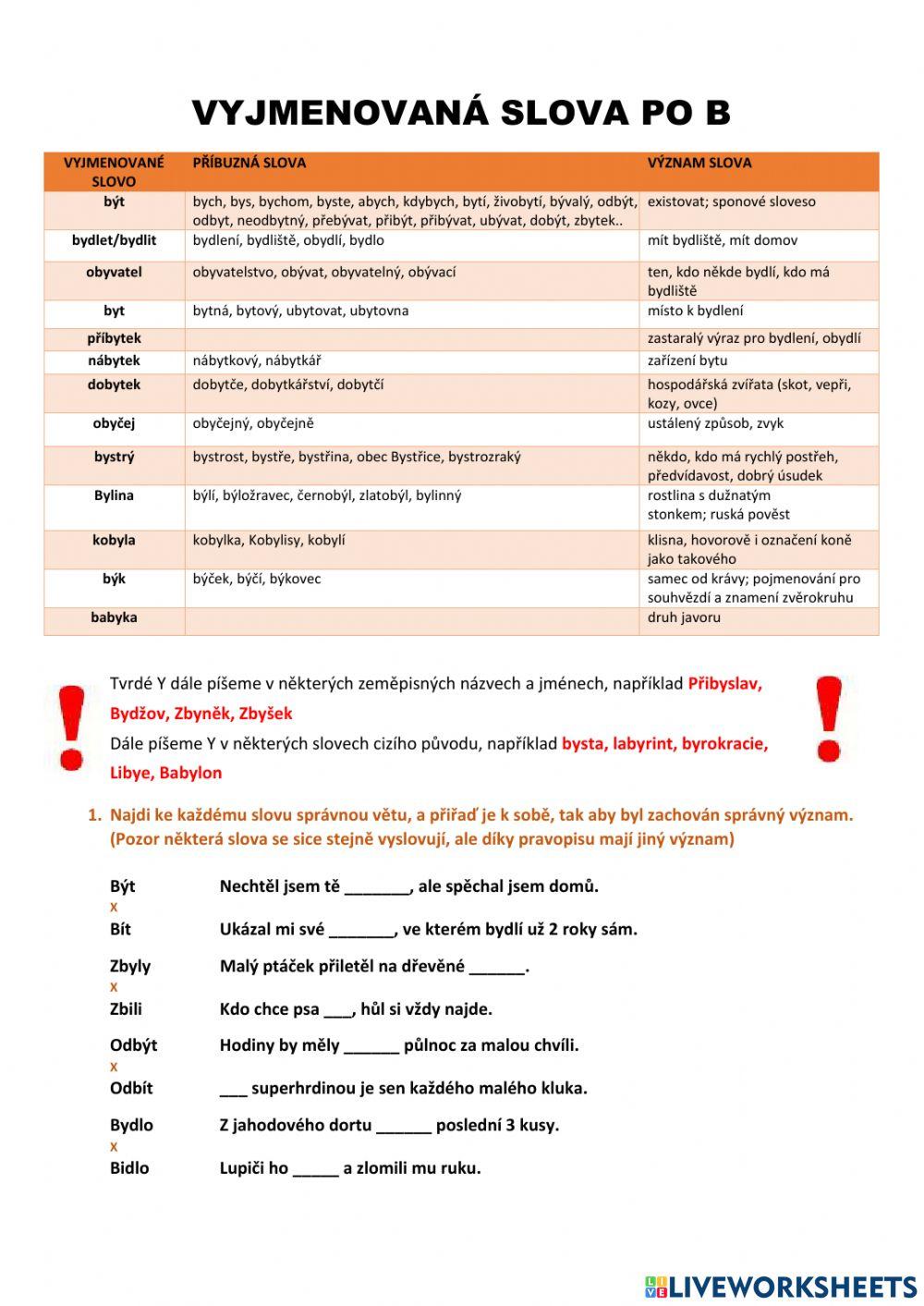 Vyjmenovaná slova po B