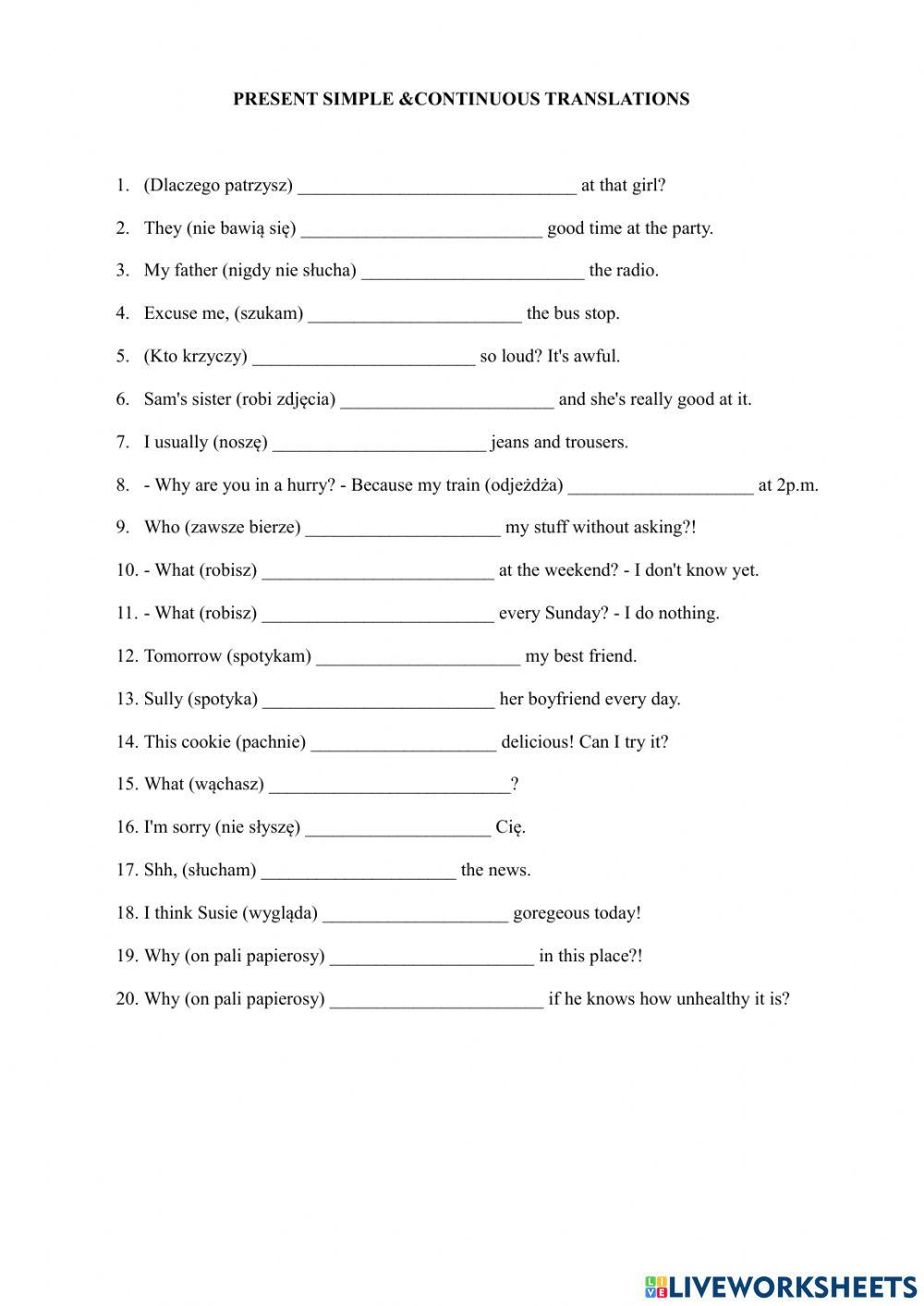 Present Simple vs.Continuous Polish Translations