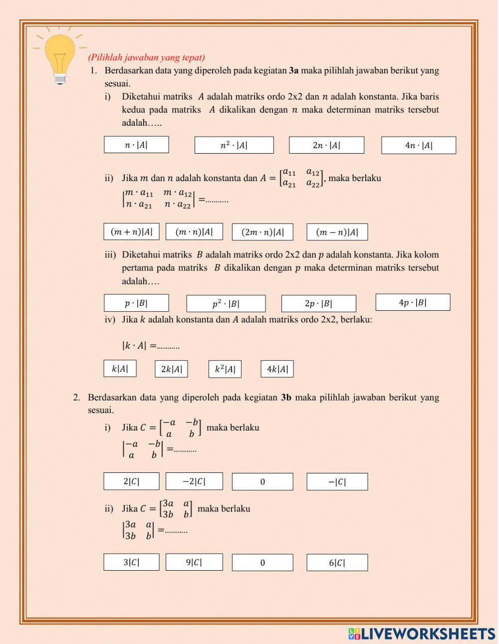 Sifat Determinan matriks ordo 2x2
