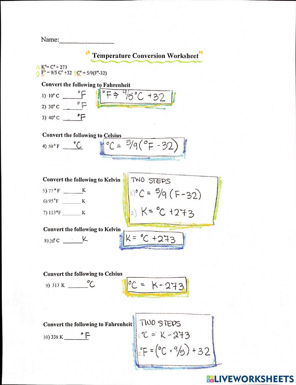 Temperature Conversion Worksheet