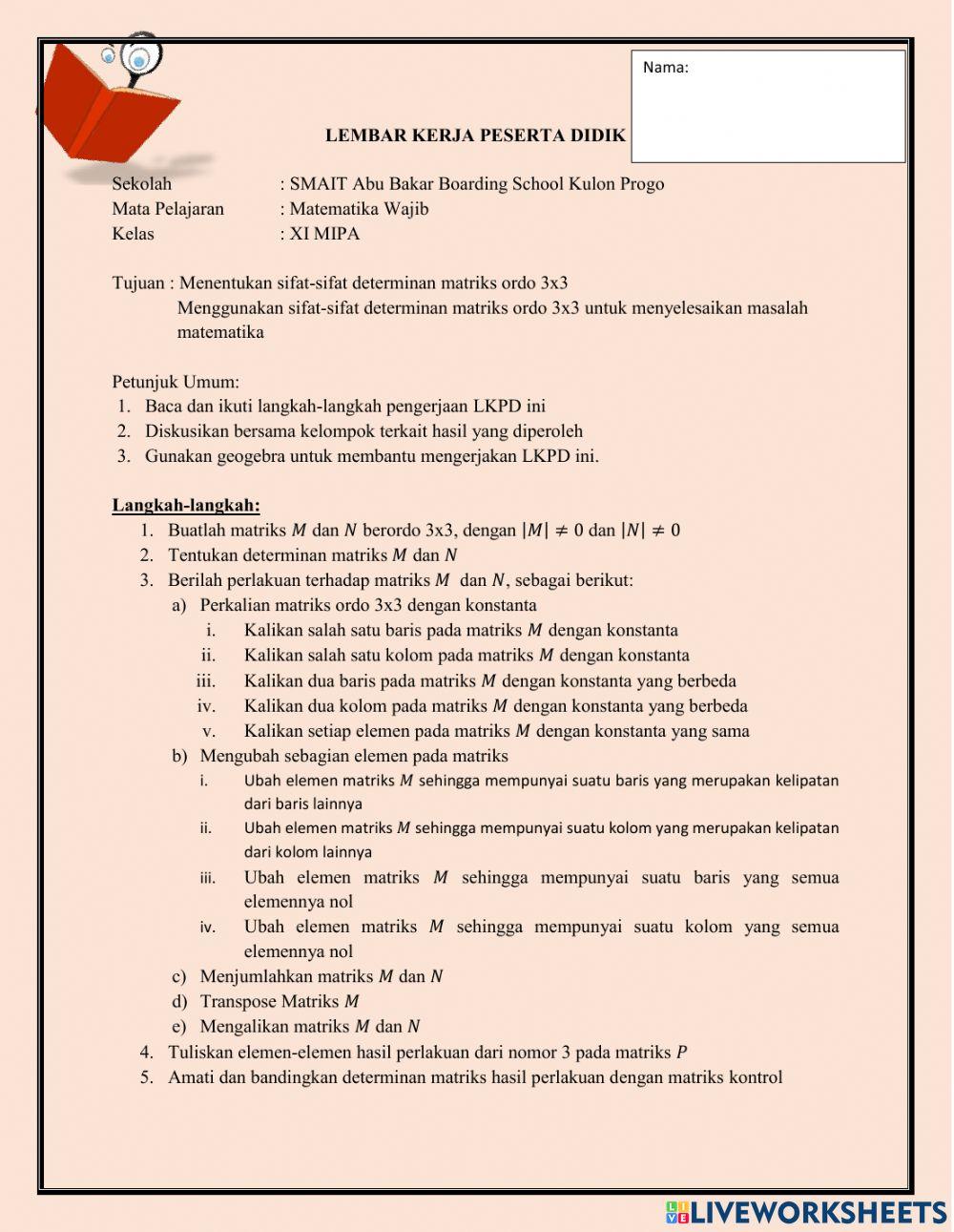 Sifat Determinan matriks ordo 3x3