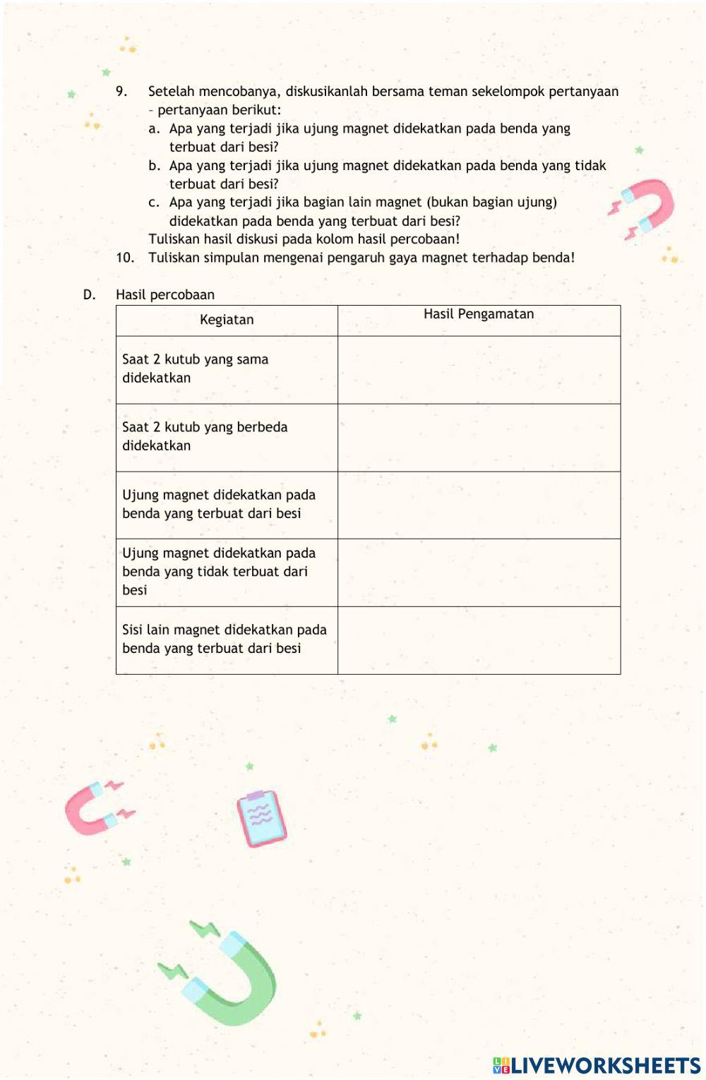 Percobaan sifat - sifat magnet