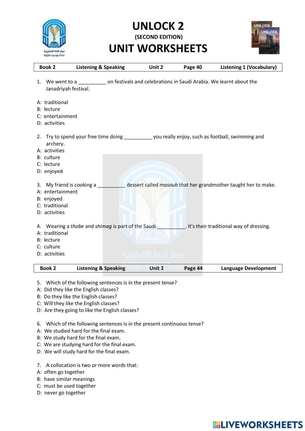 Unlock 2 Unit 2 LS worksheet | Live Worksheets