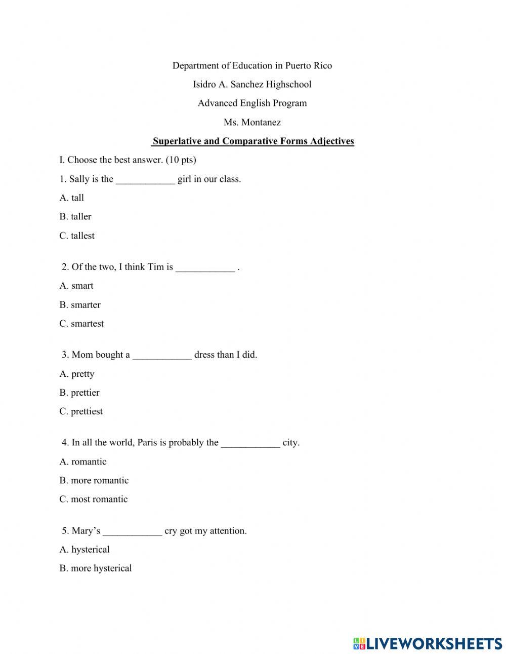 Superlative and Comparative Adjectives