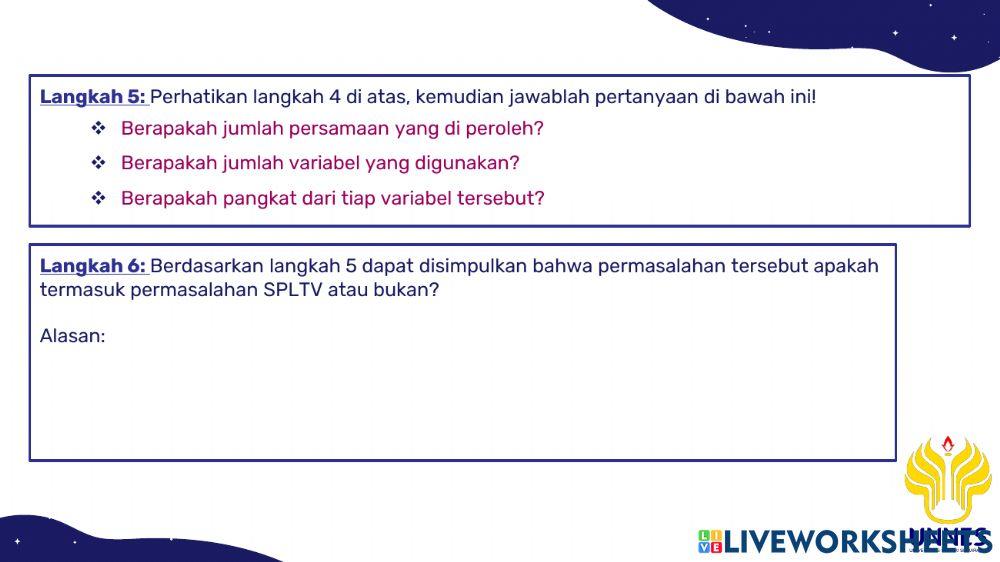 Live Worksheet Konsep SPLTV