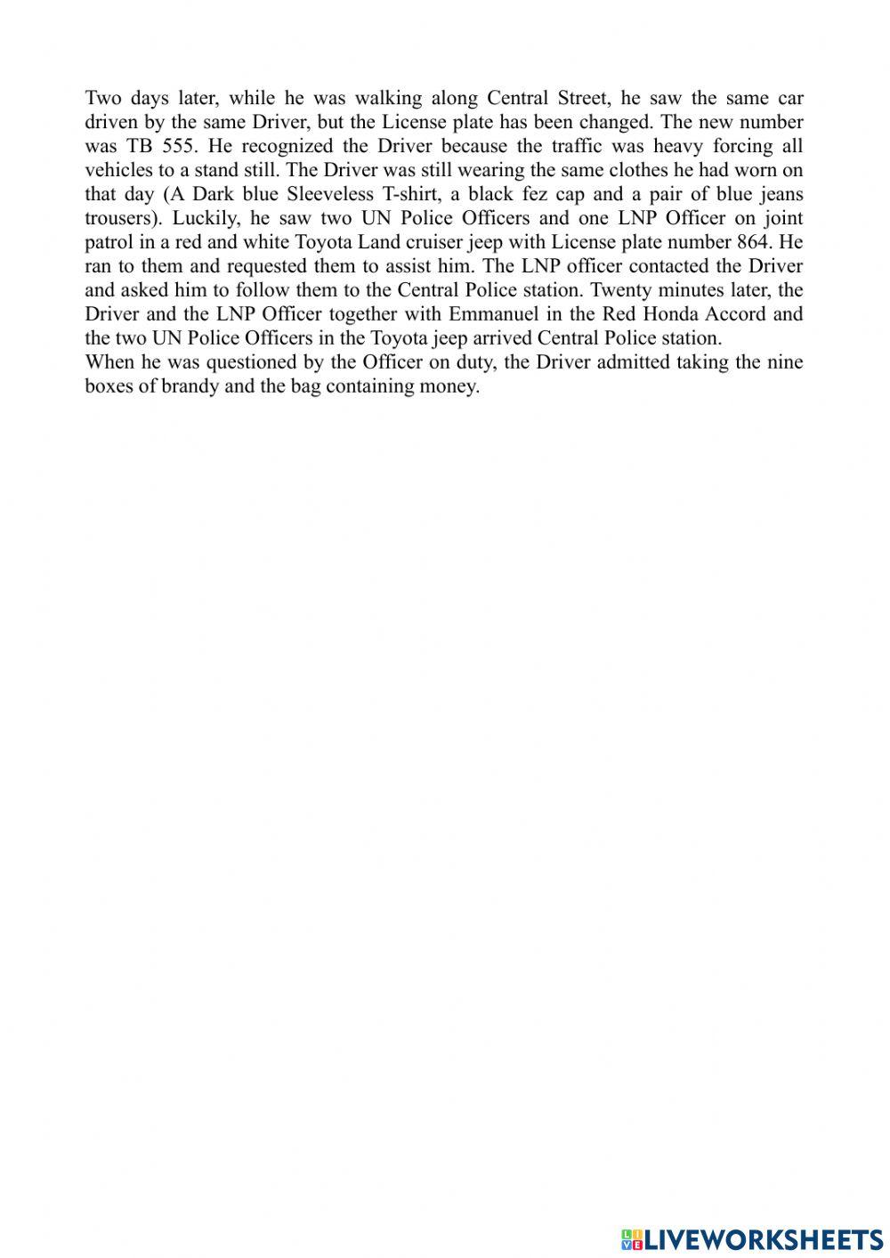 Audio tape test - 10 “theft of the nine bottles of brandy”