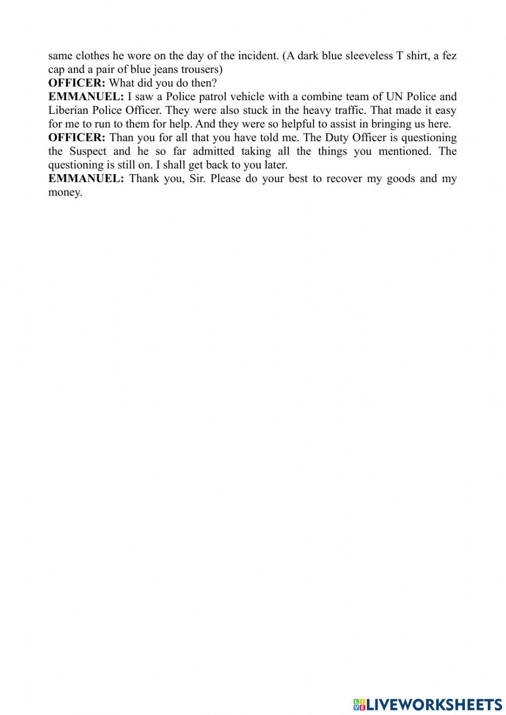 Audio tape test - 10 “theft of the nine bottles of brandy”