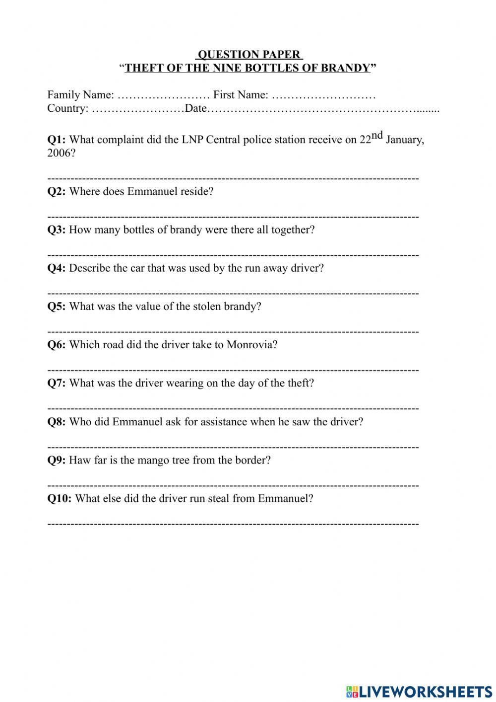 Audio tape test - 10 “theft of the nine bottles of brandy”