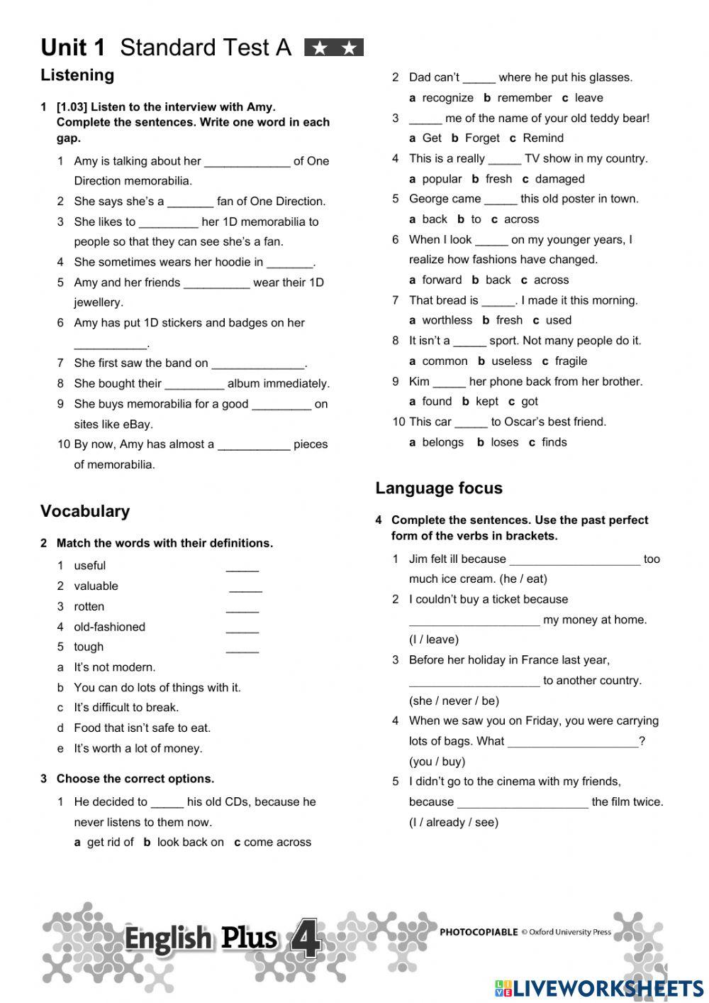 8th grade Unit 1 test | Benediktaviciene | Live