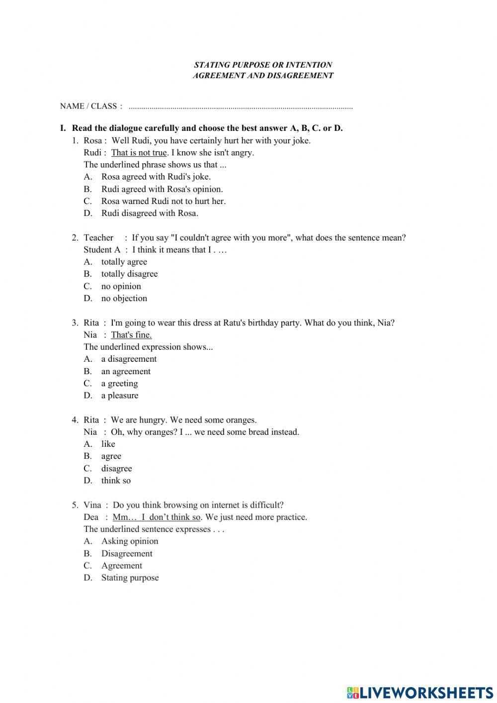Stating Purpose, Agreement and Disagreement