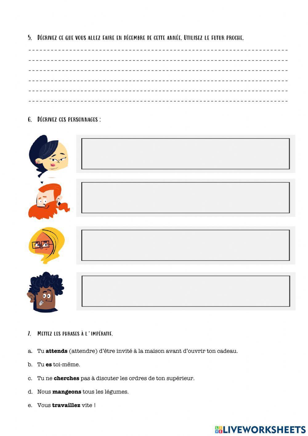 Quiz A1. Dossier 5. Passé composé, futur proche, passé récent, impératif...