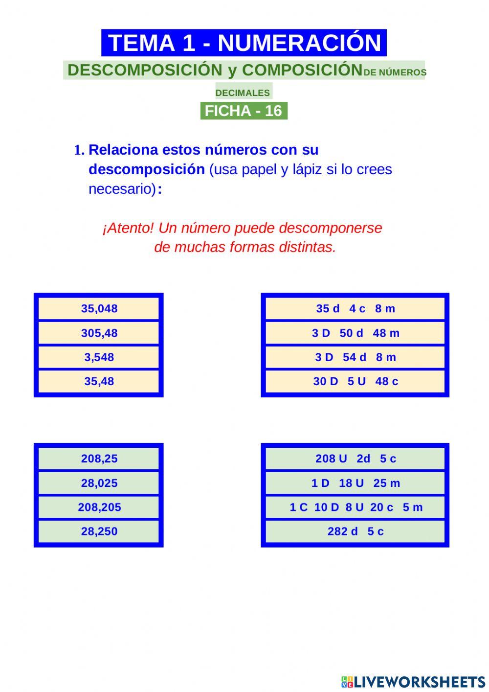 Descomposición de números decimales