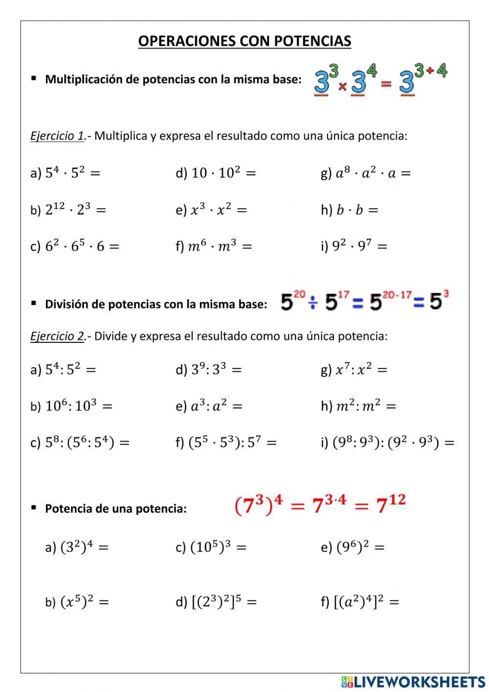 Operaciones con Potencias Operaciones con Potencias