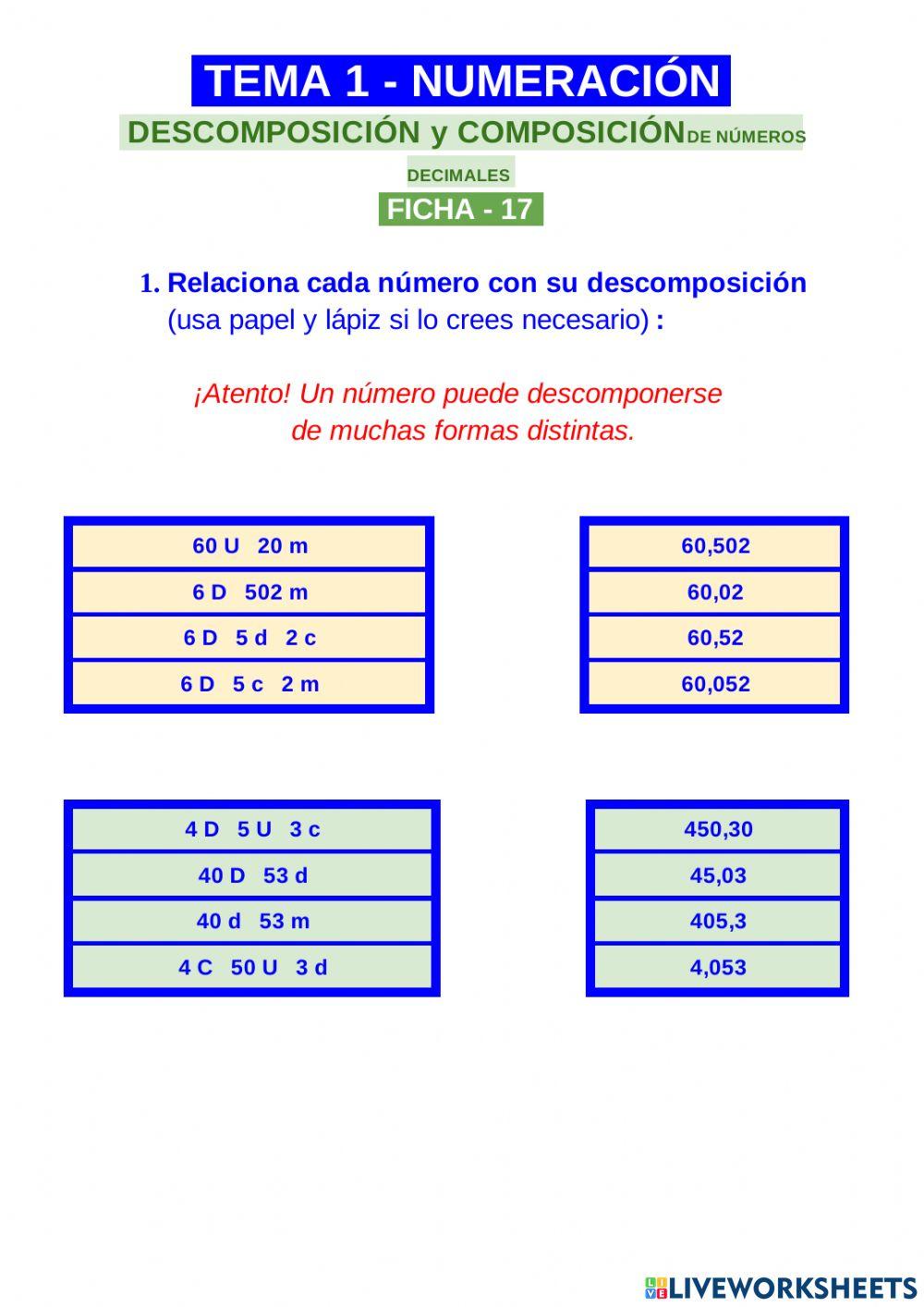 Composición de números decimales