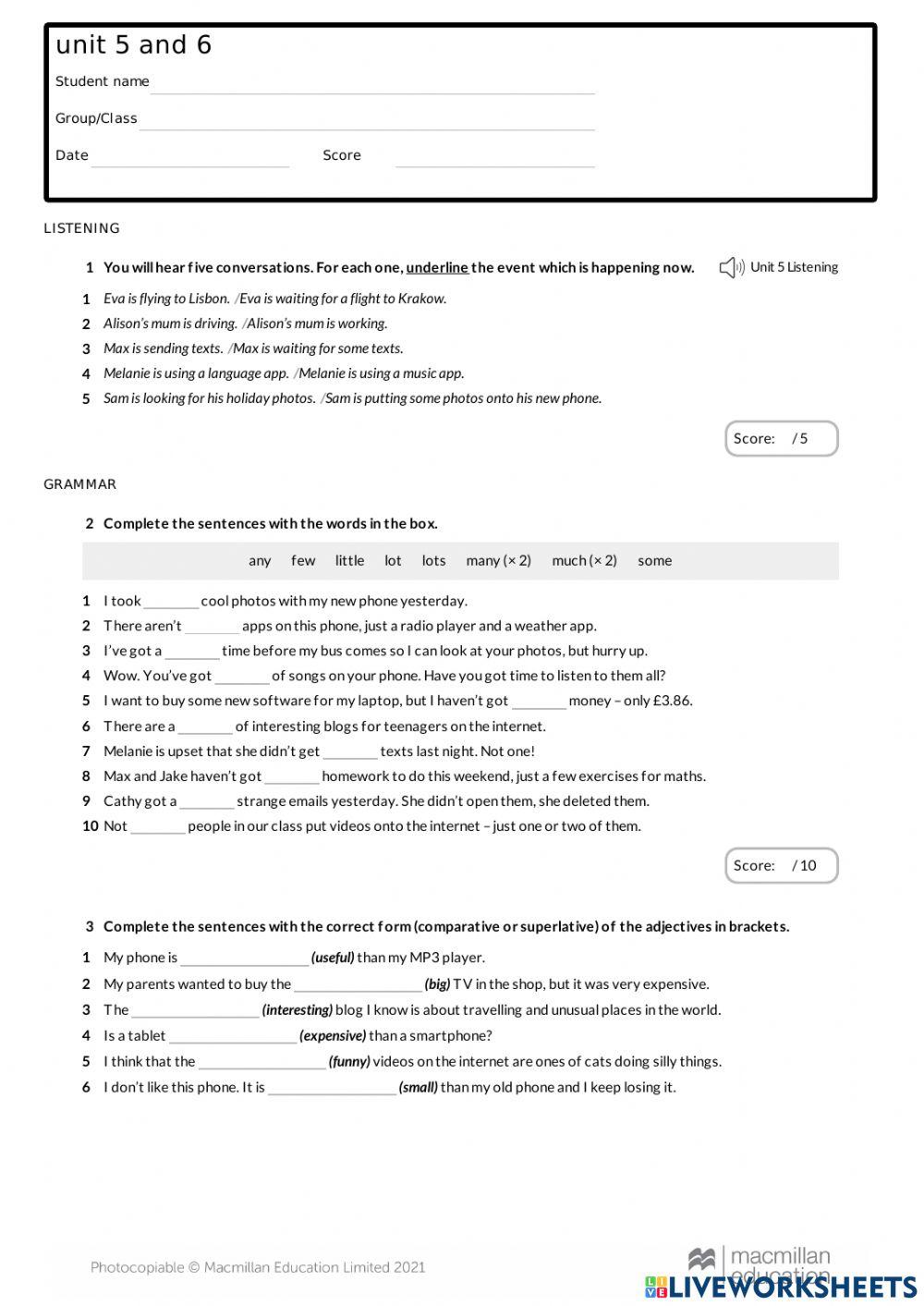 Optimise 2 Units 5 and 6 exam