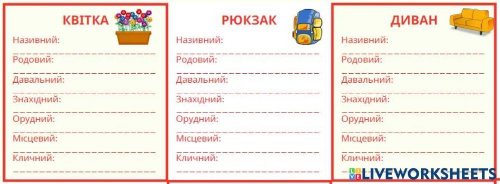 Відмінювання іменників. 4 клас