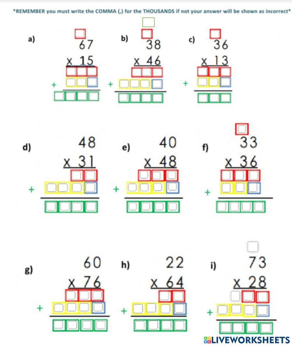 Multiply 2 digits worksheet Live Worksheets