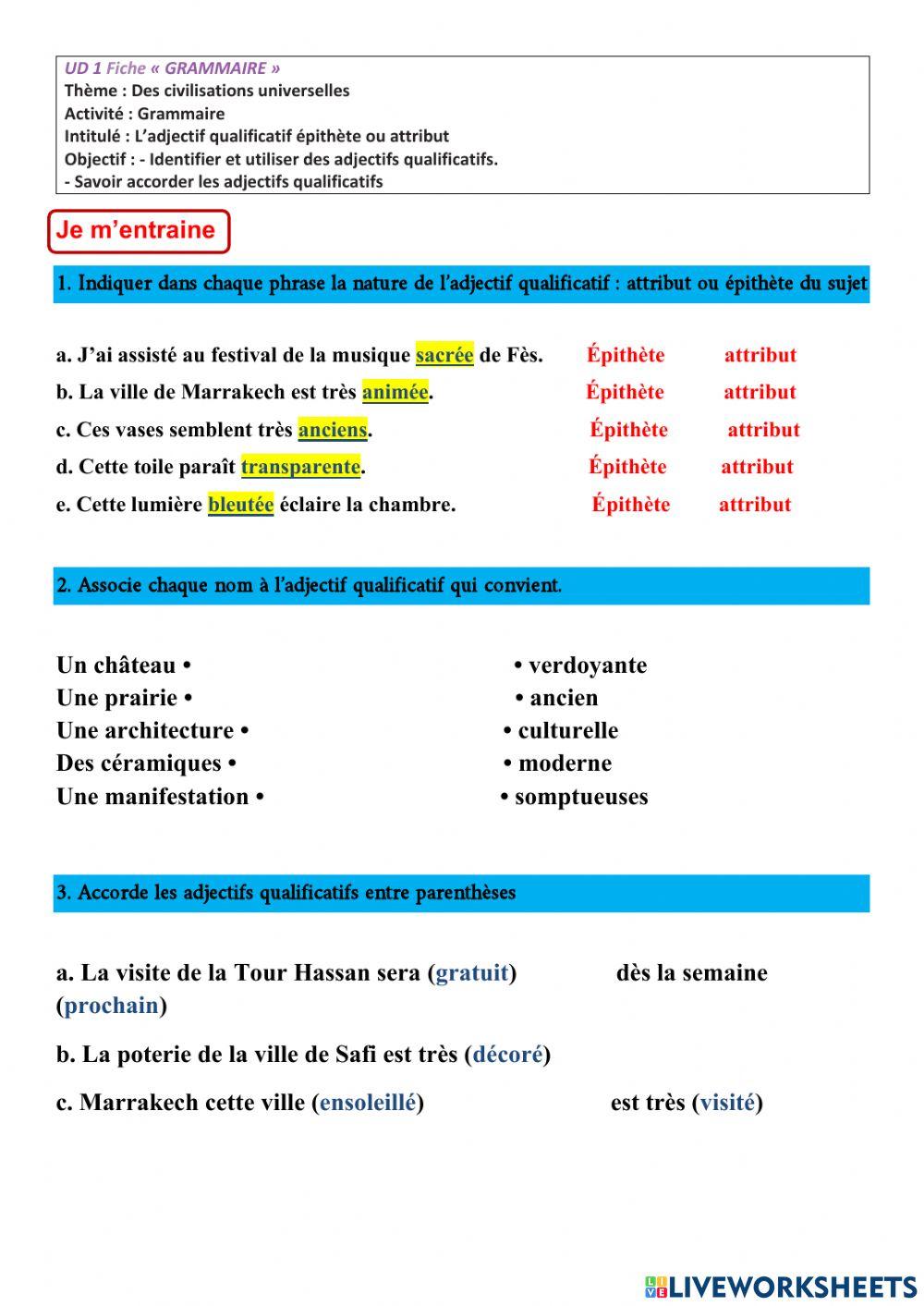 L'adjectif qualificatif attribut ou épithète