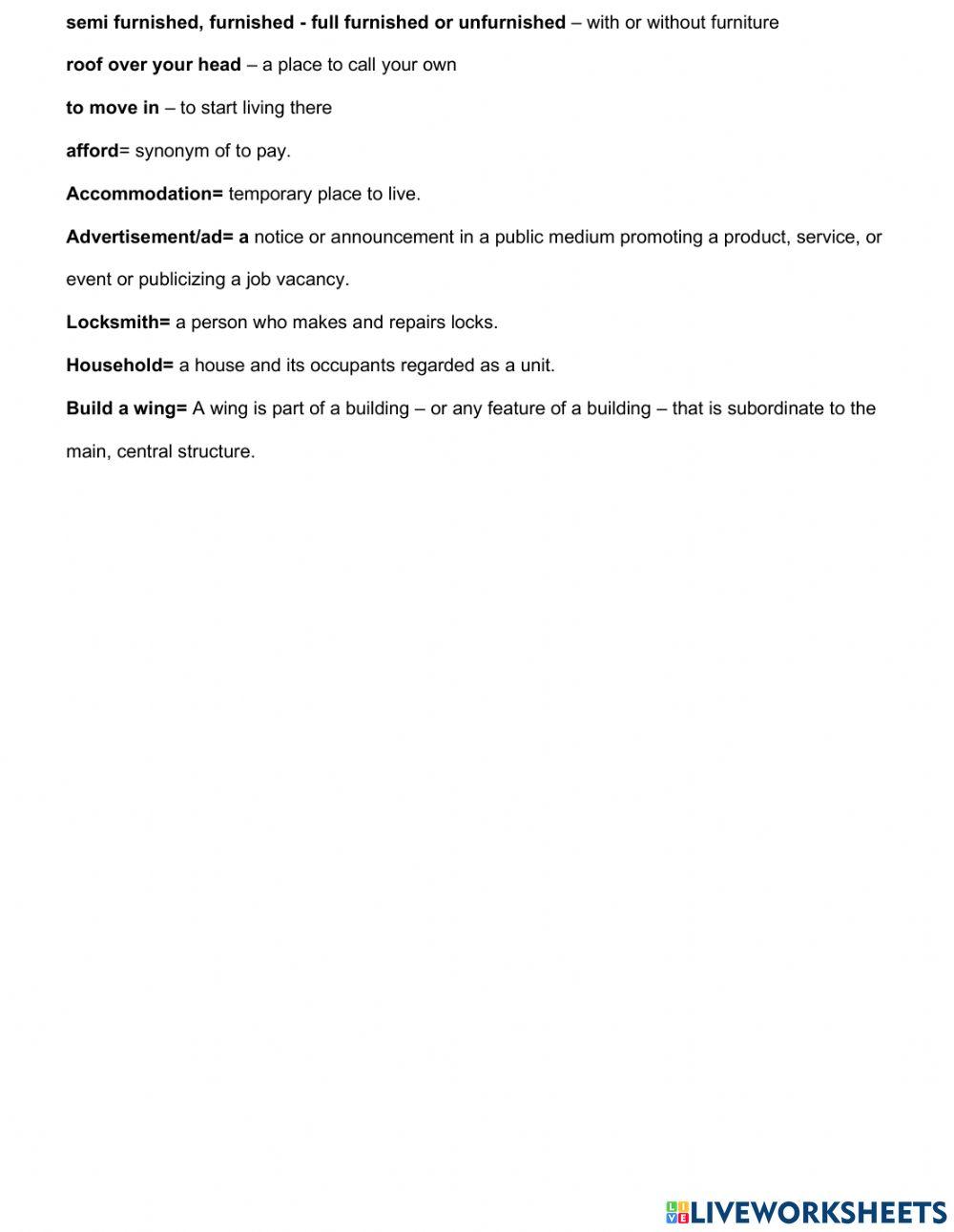 Vocabulary about renting