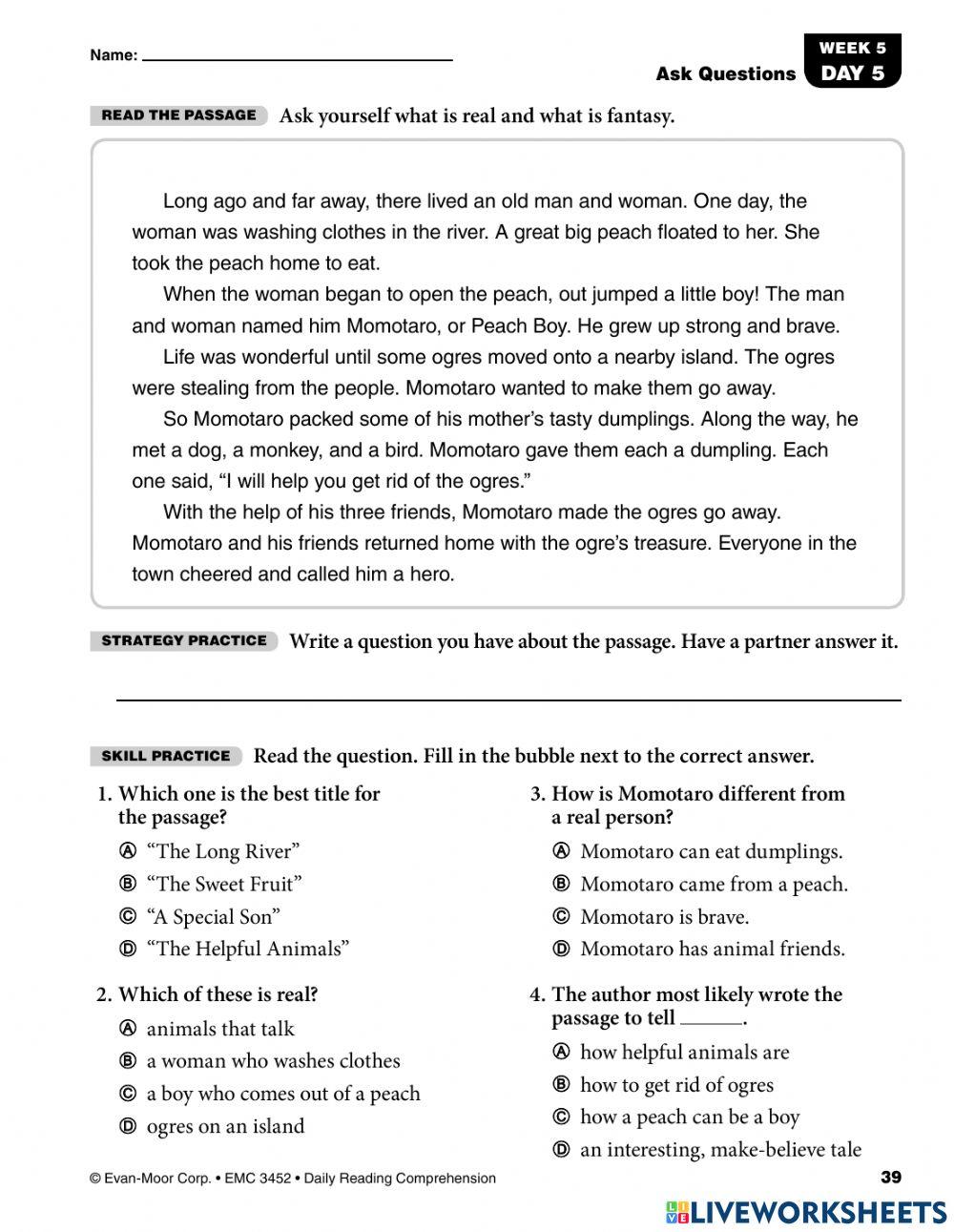 Reading Comprehension - Grades 4-5 - Week 5