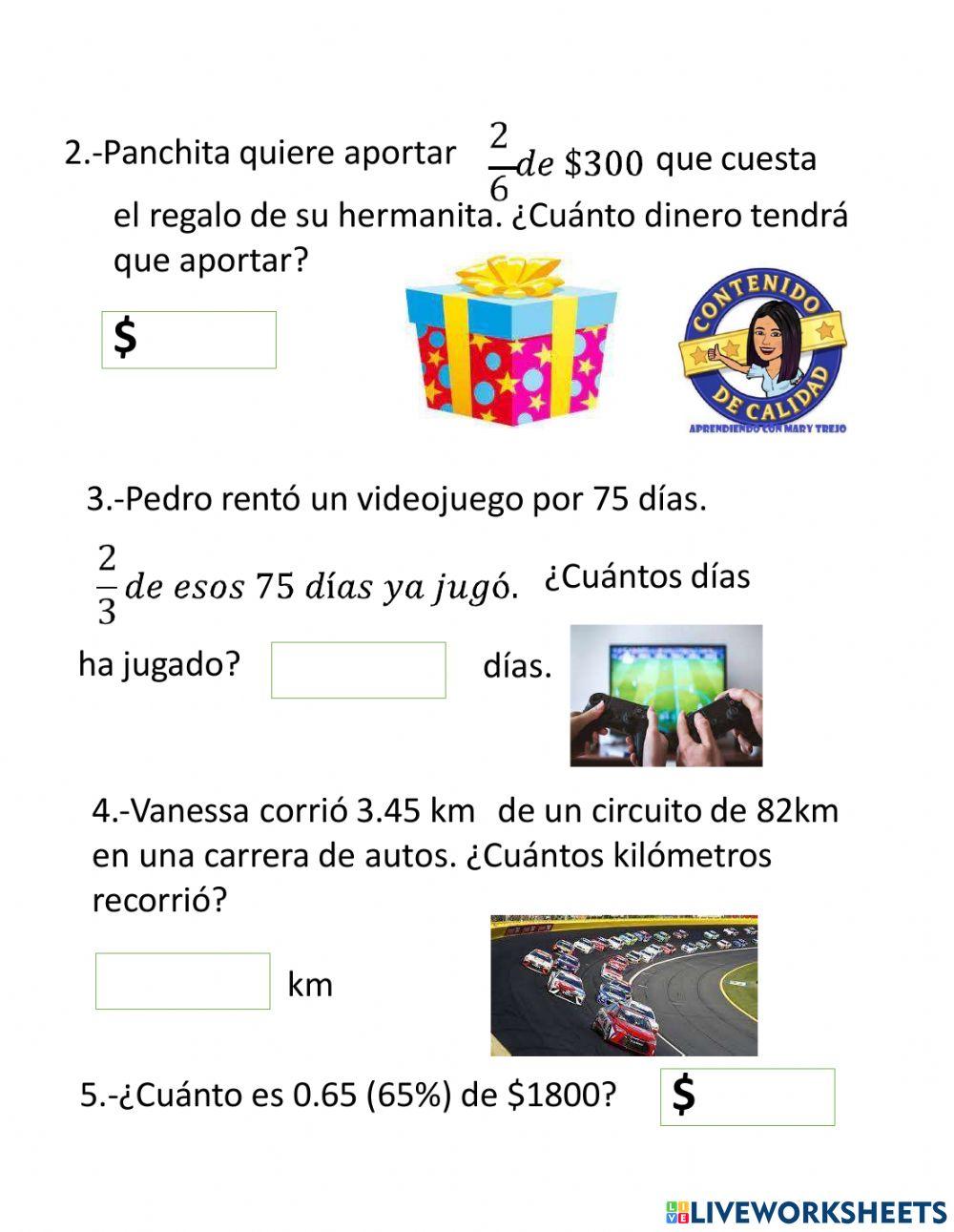 Multiplicación de fracción o decimal x un número natural