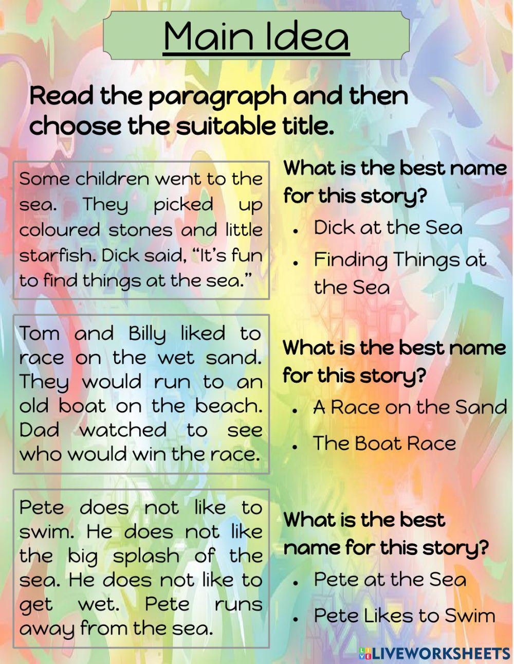 Finding the Main Idea Finding the Main Idea