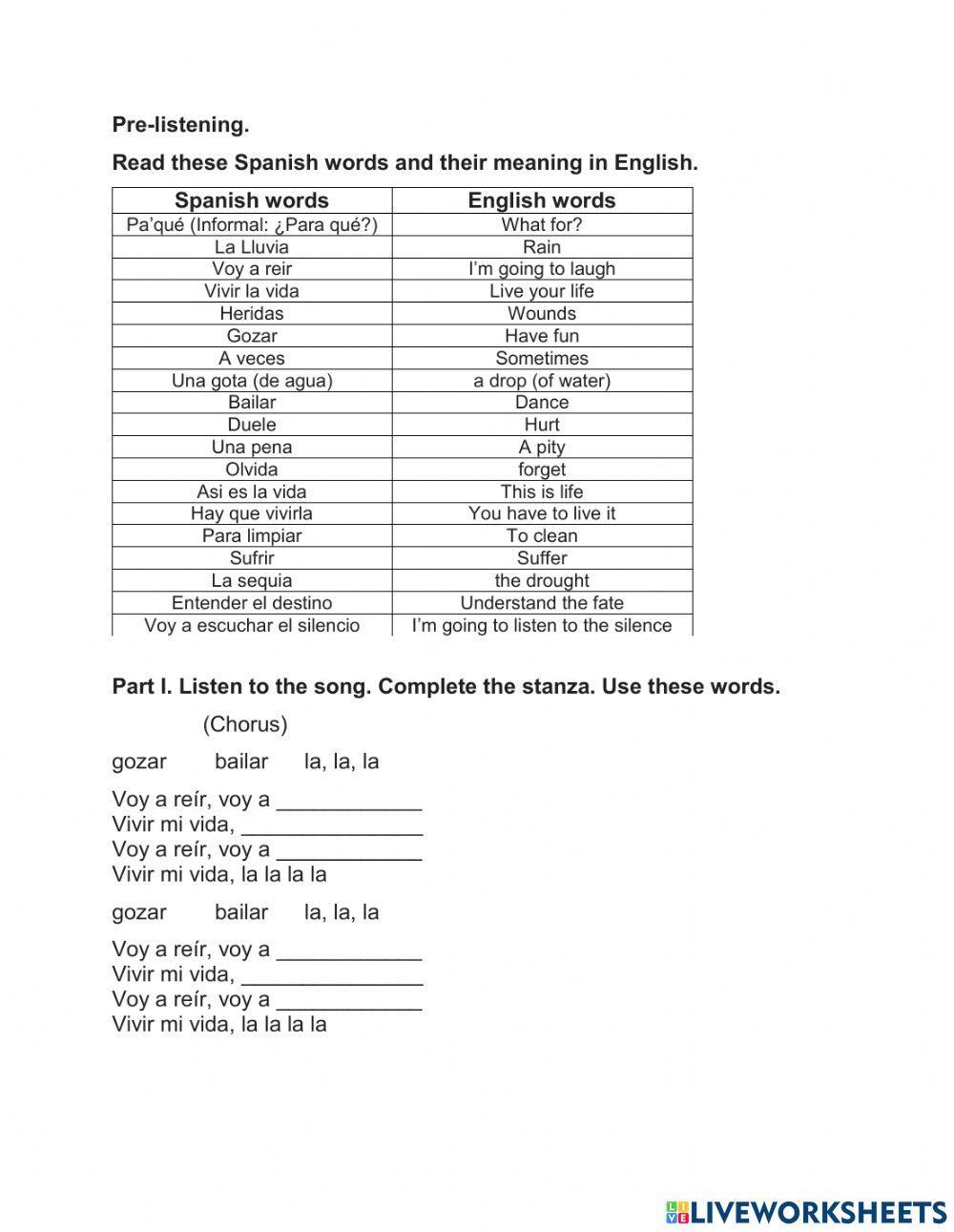 Song: Spanish Vivir la vida