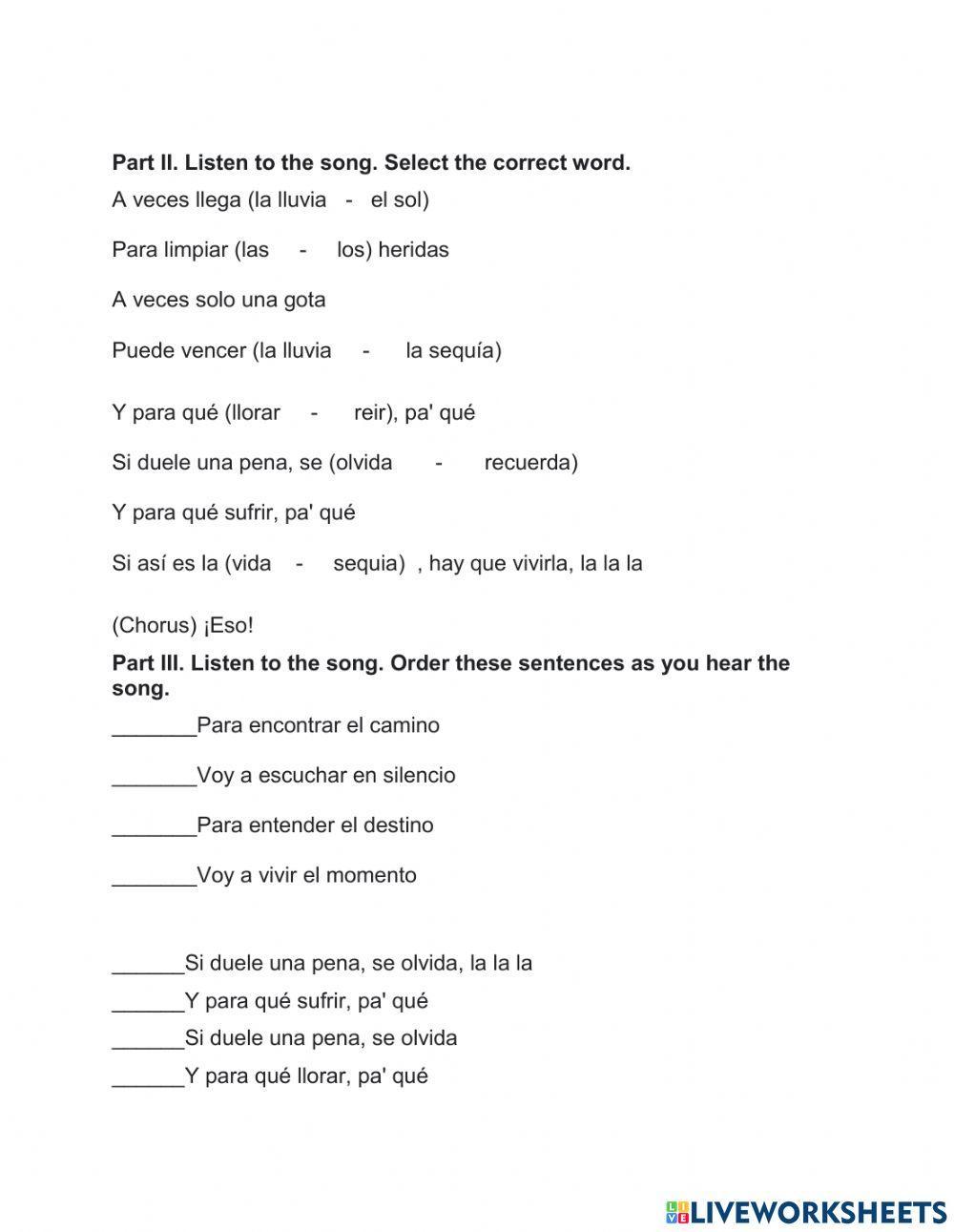 Song: Spanish Vivir la vida