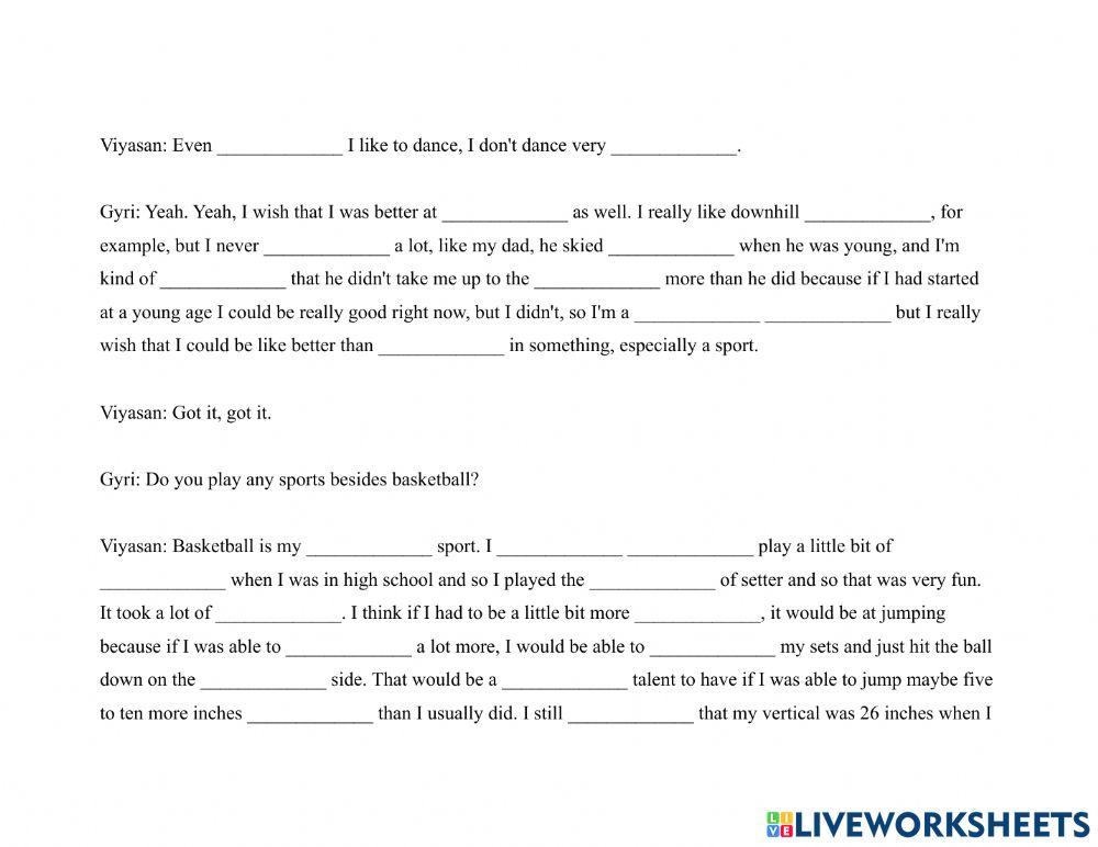 Talents 1-2 ppl Dictation Exercise