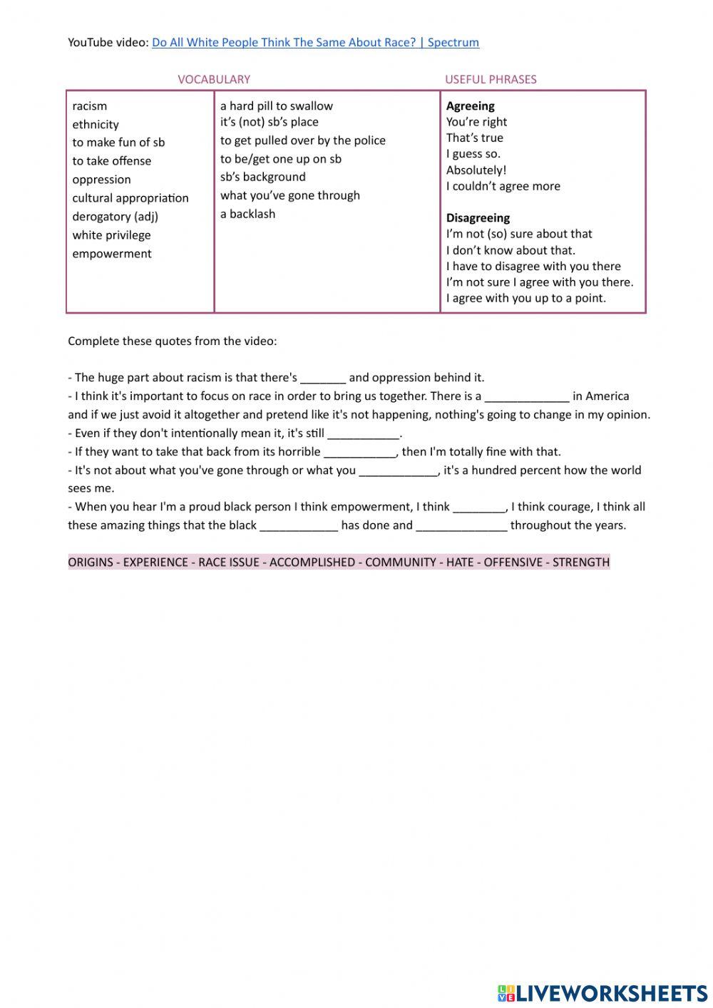 Race -listening, agreeing, disagreeing