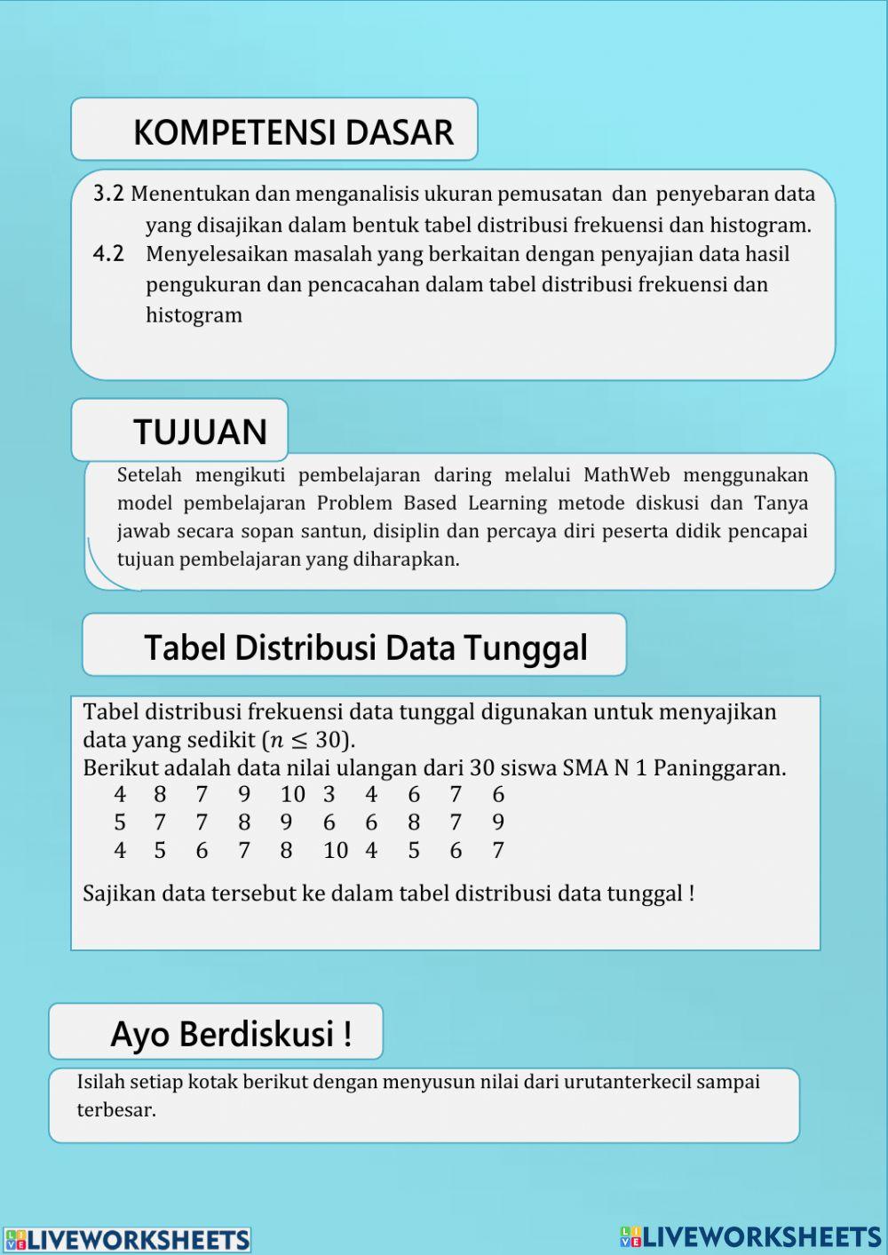 Distribusi frekuensi data berkelompok 12 sma