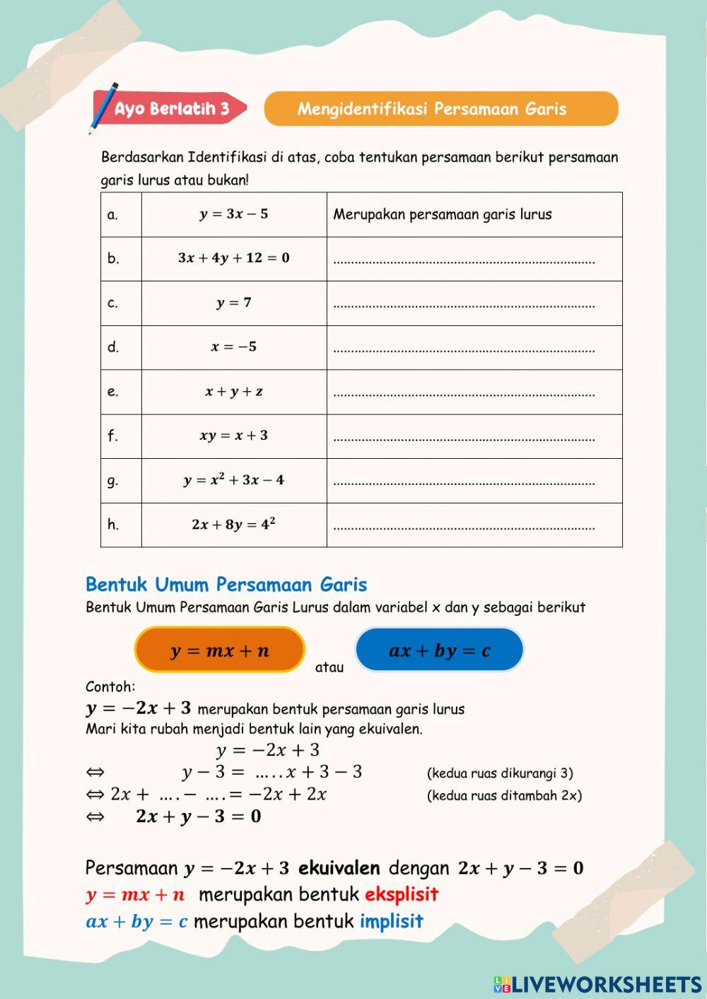 Persamaan garis lurus