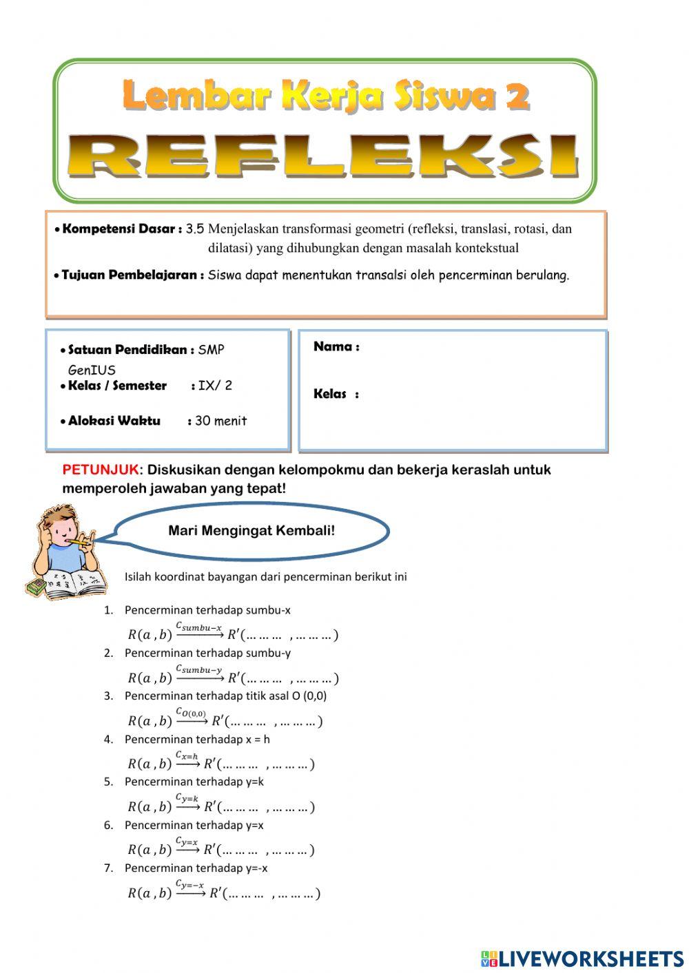 Refleksi matematika kelas 9