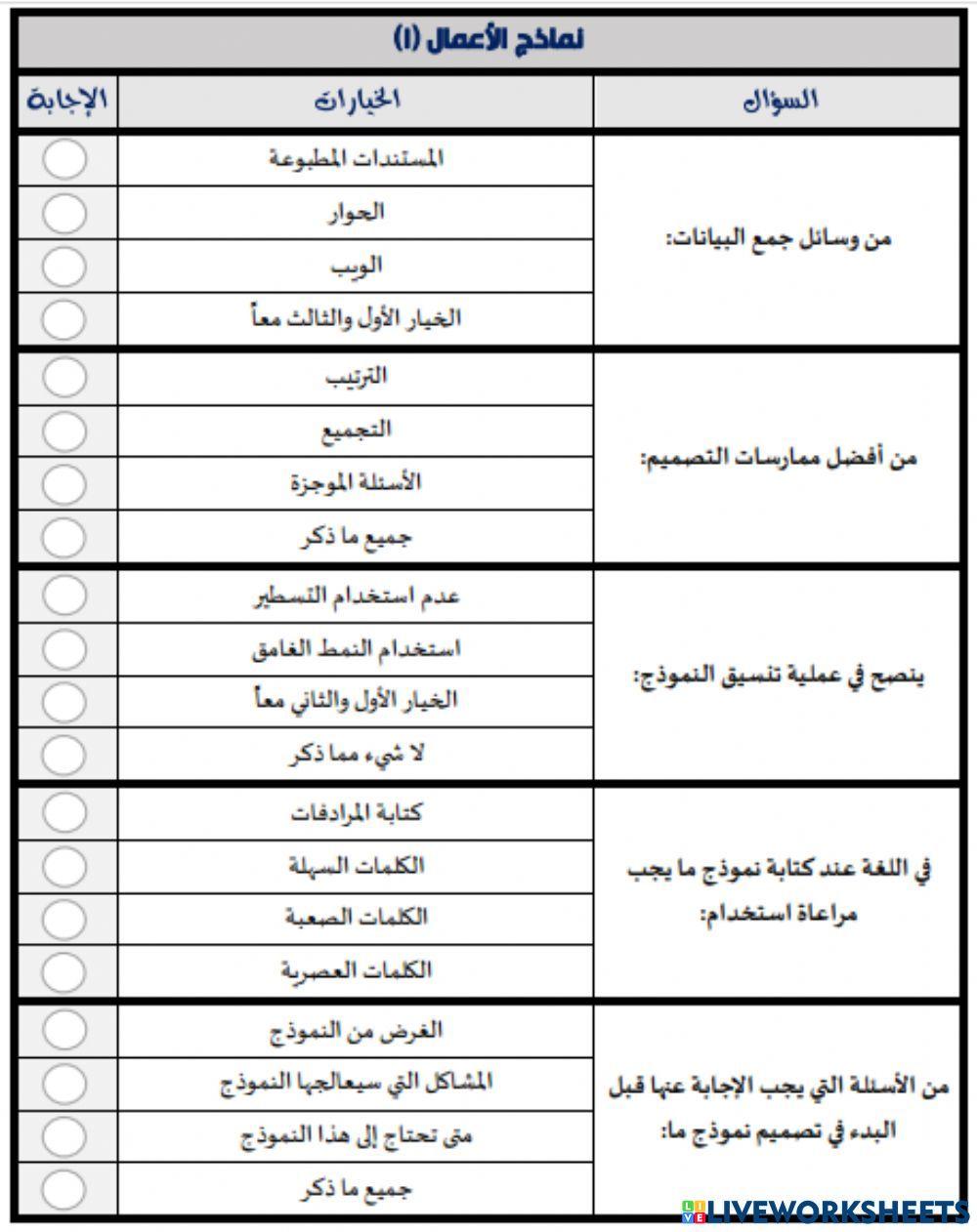 اختبار تصمسم  نماذج