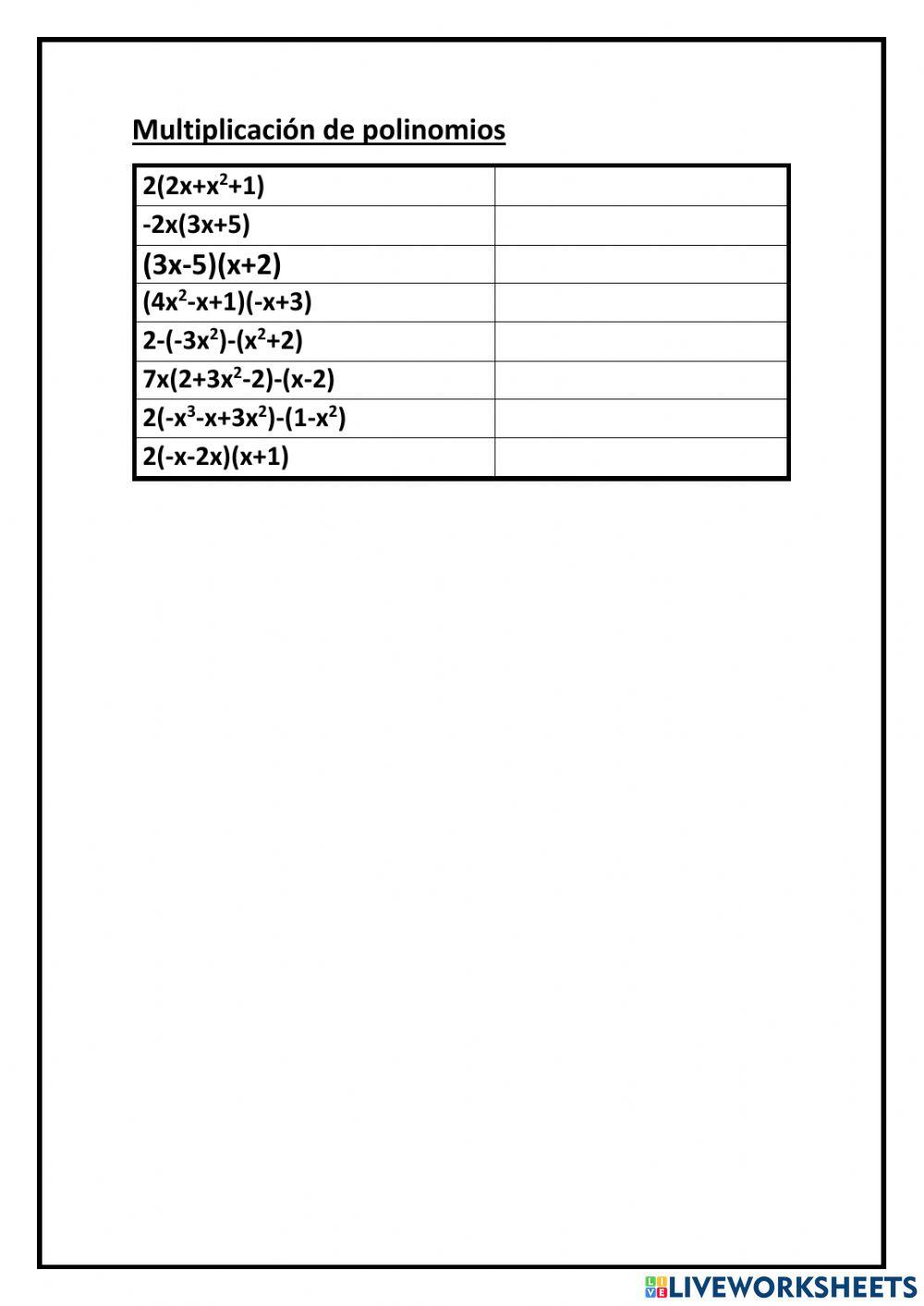 Multiplicación polinomios