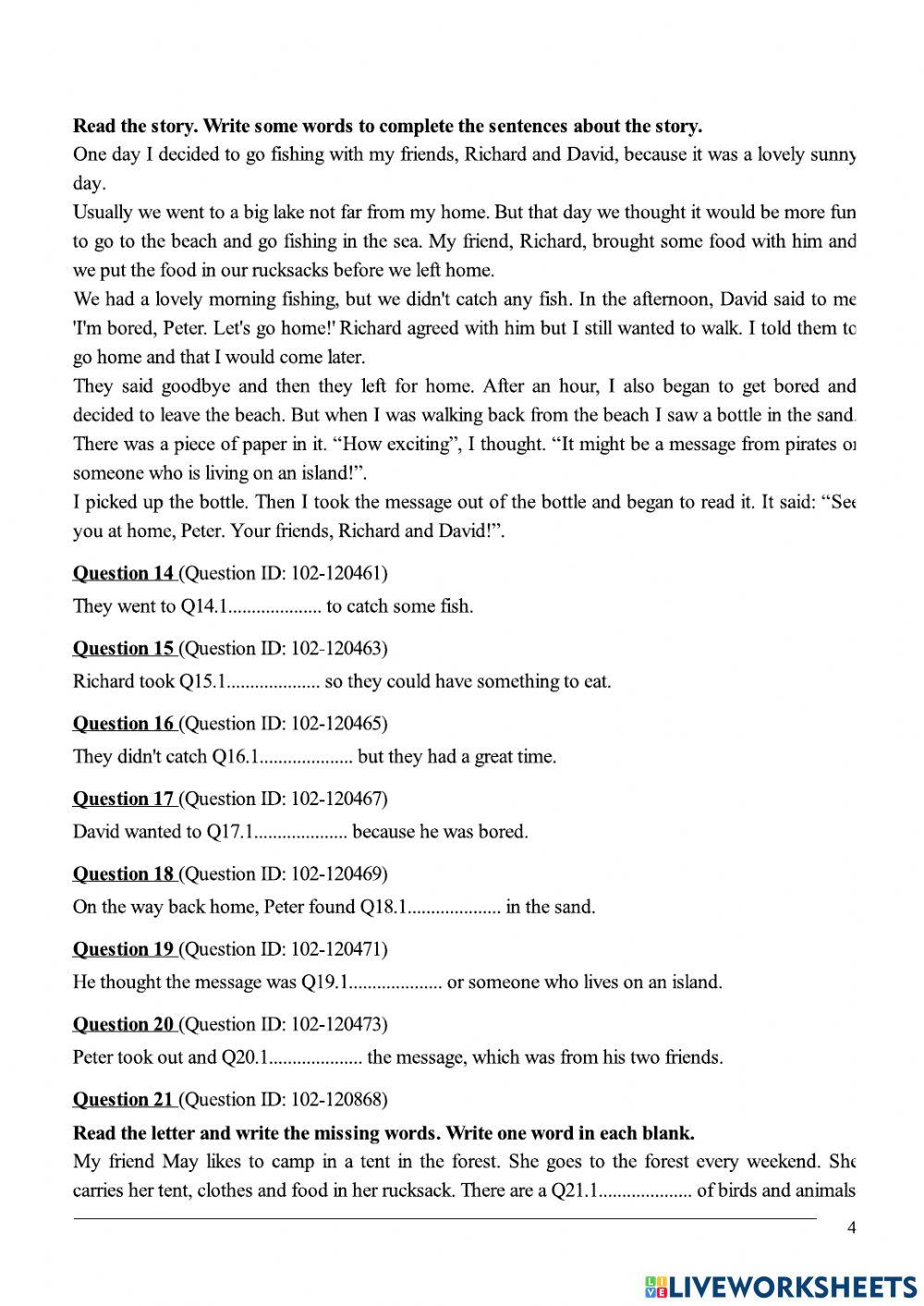 Flyers test 2 Reading P4-5