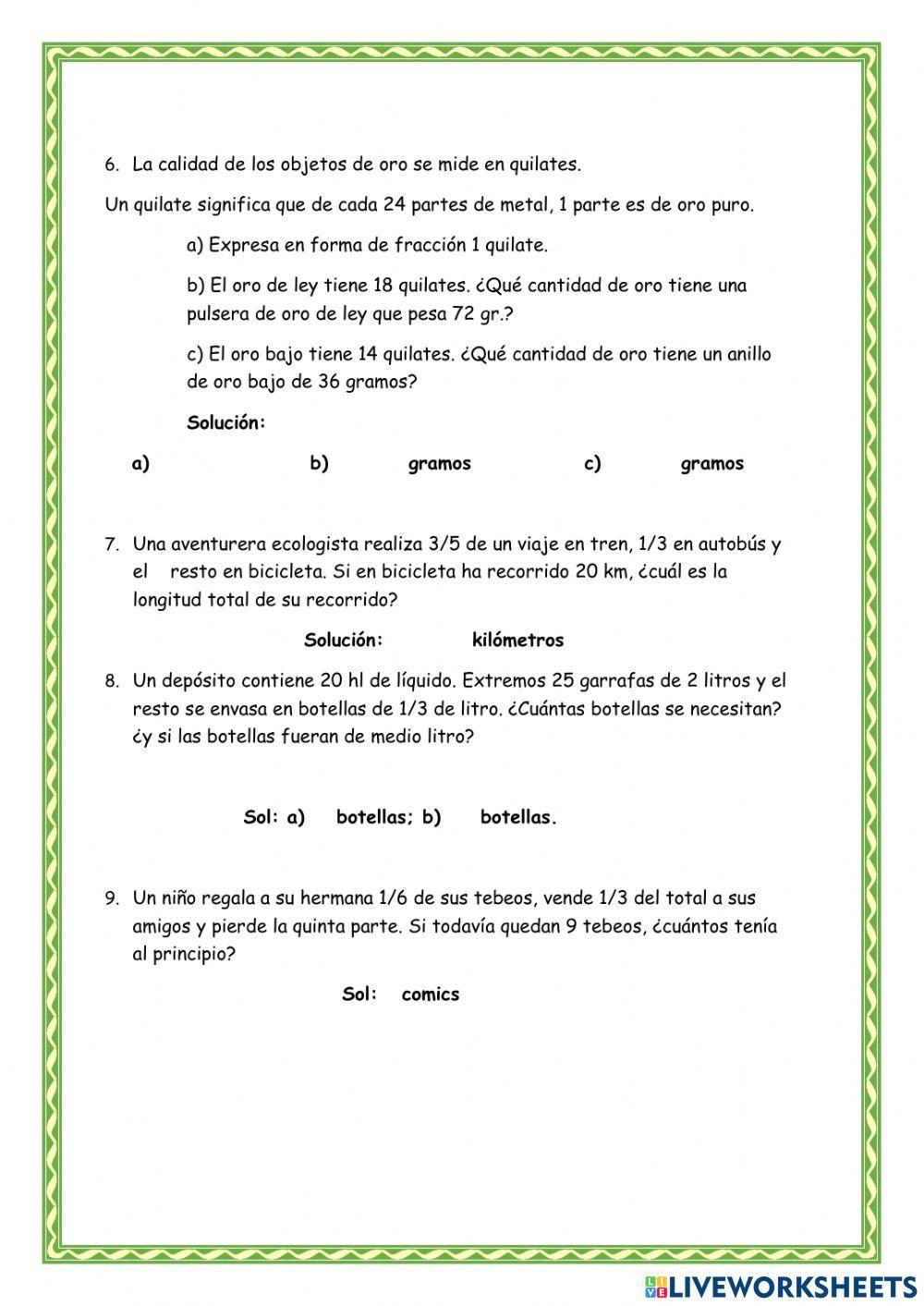 Problemas de fracciones