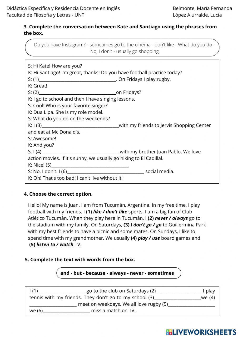 Practice Free Time Activities