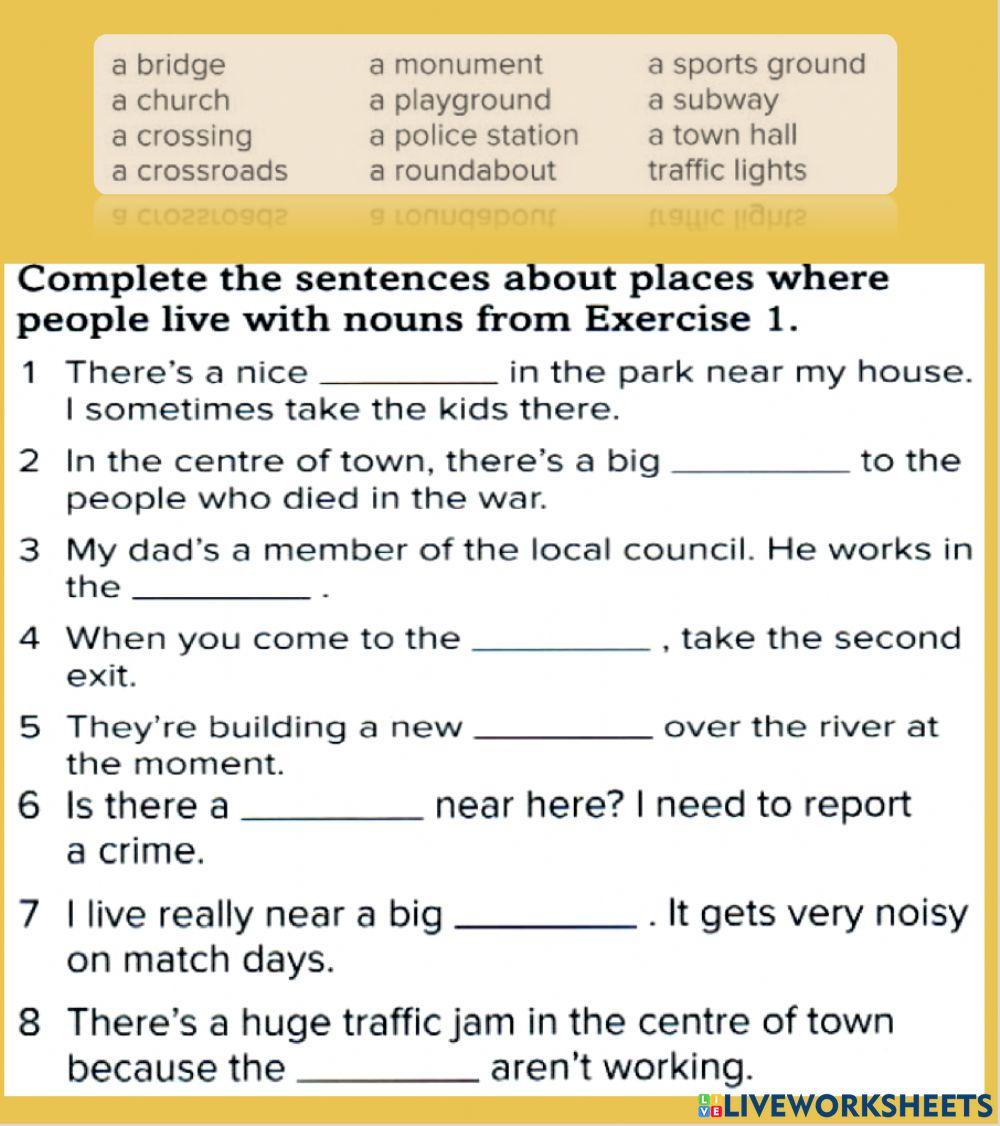 Outcomes Places in town