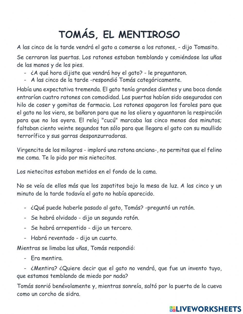 Evaluación de comprensión lectora