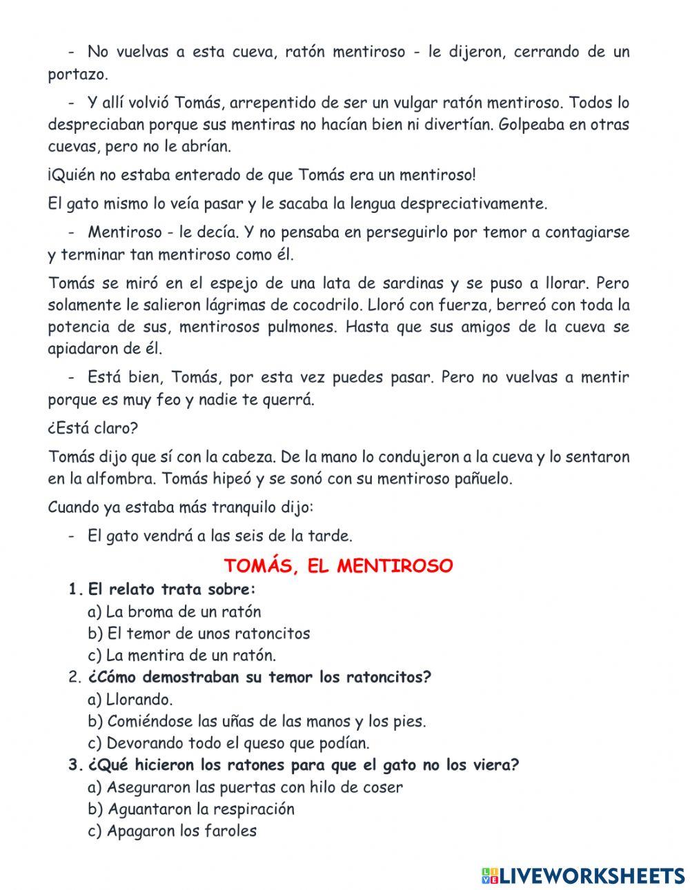 Evaluación de comprensión lectora