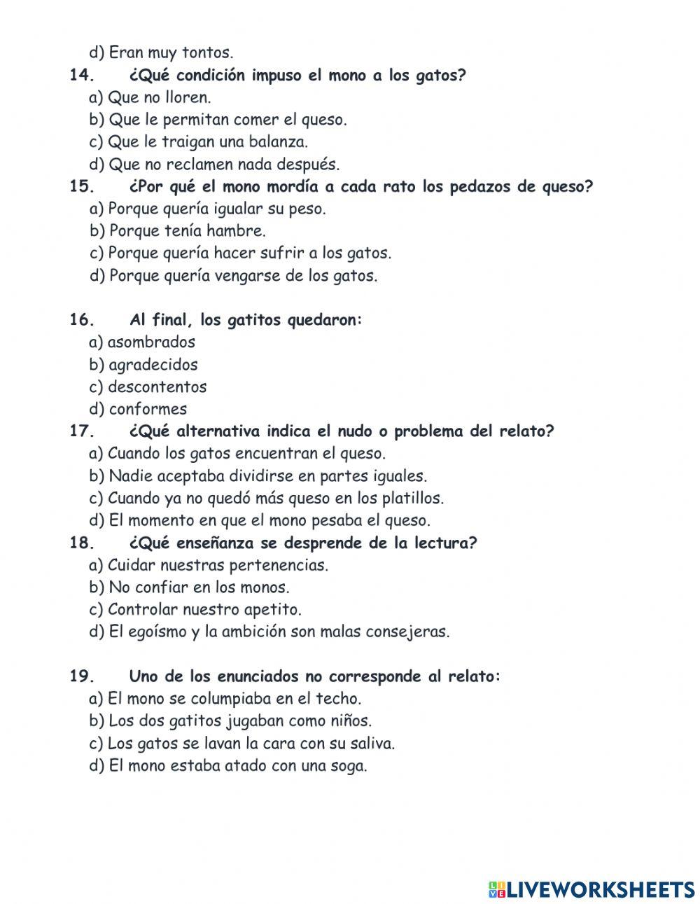 Evaluación de comprensión lectora