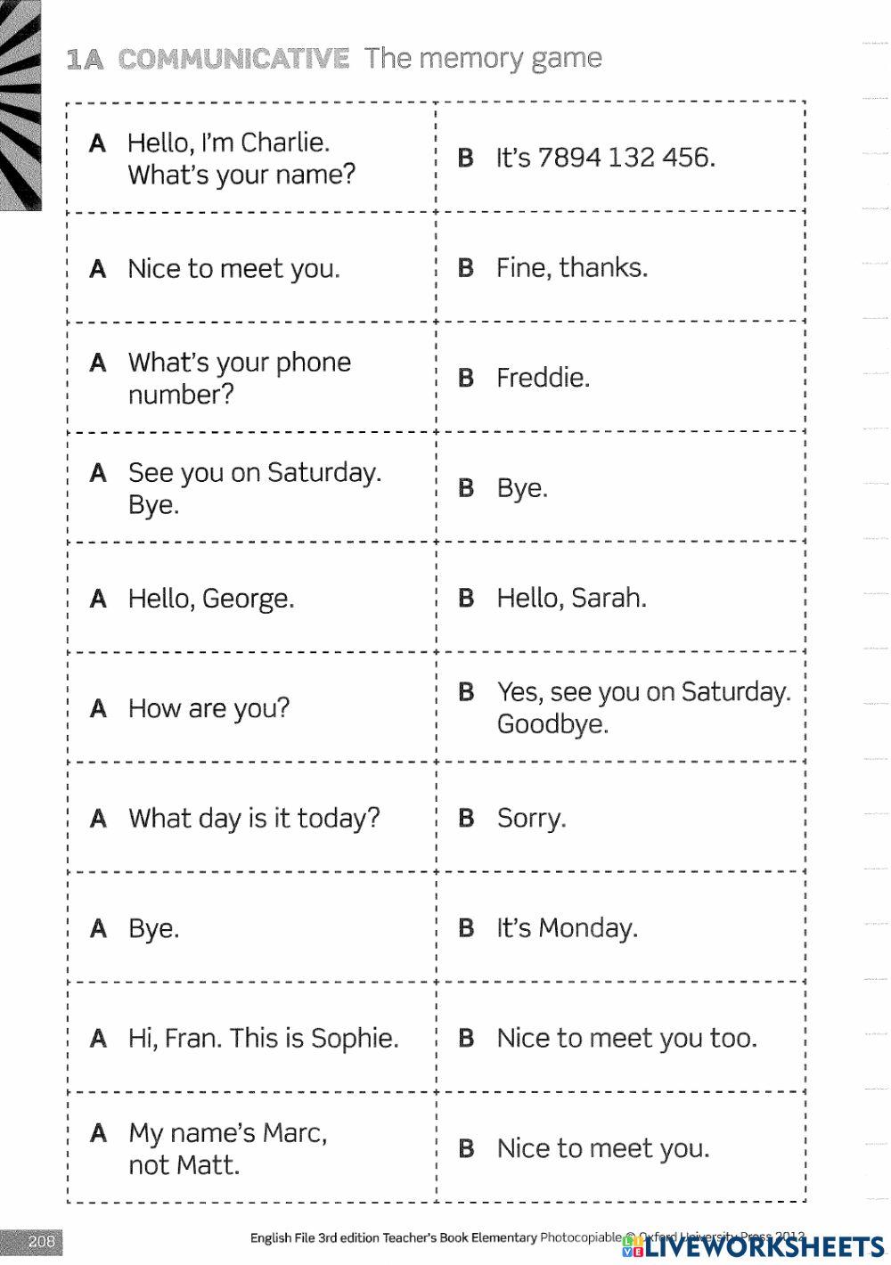 1A Communicative: The memory game