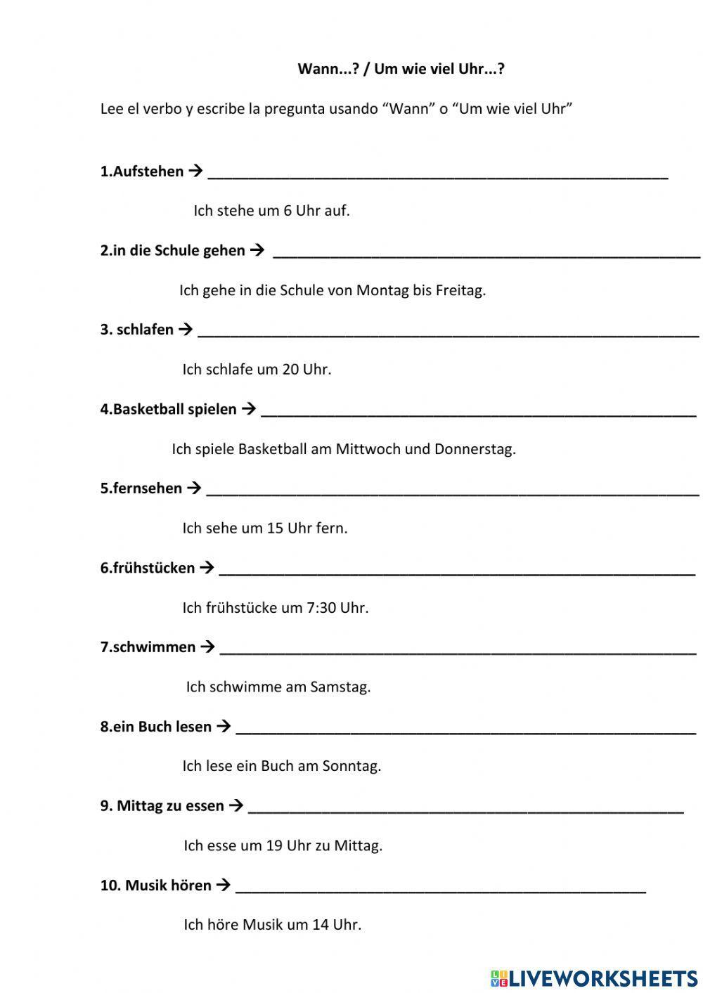 WannUm wie viel uhr exercise Live Worksheets