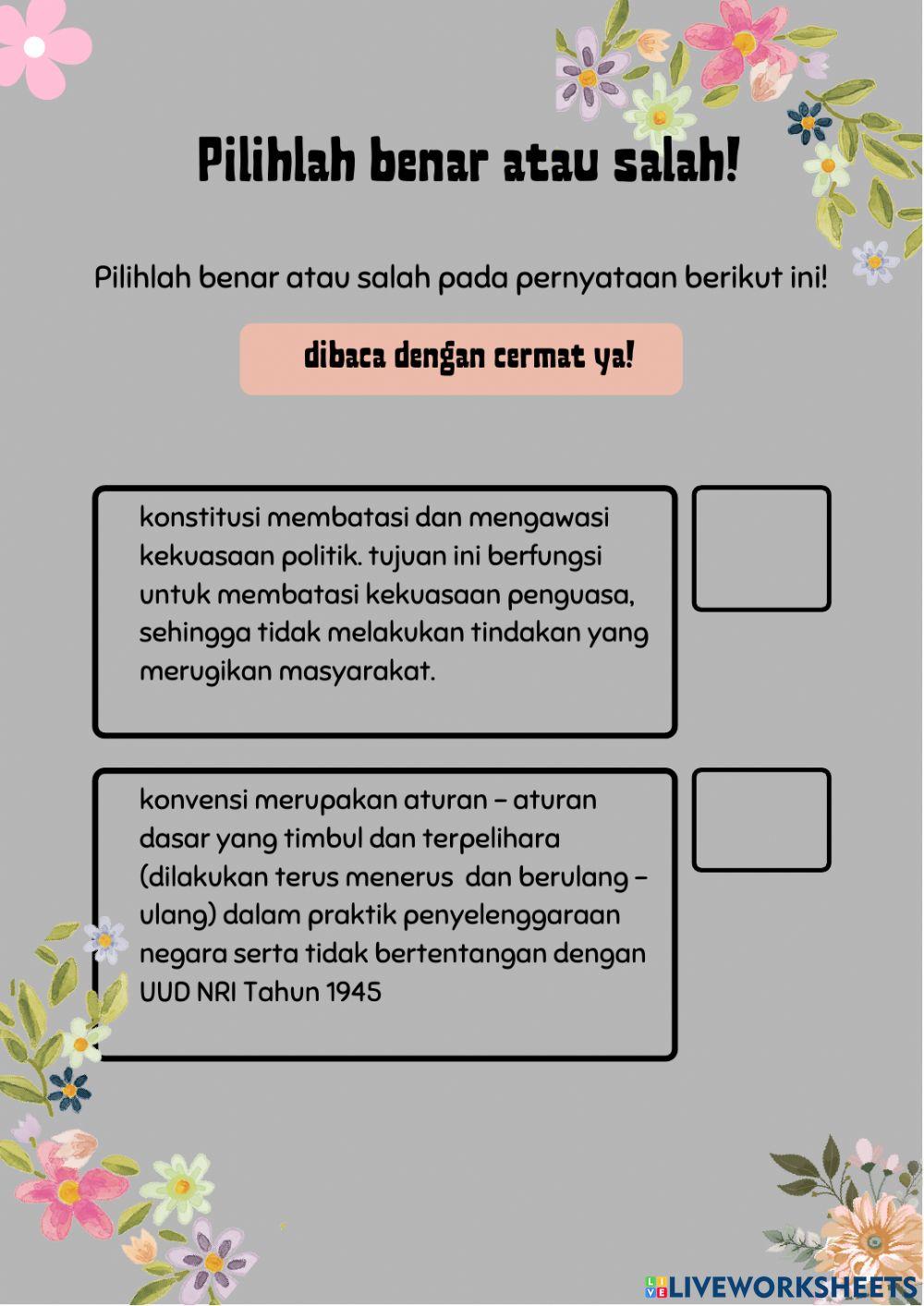 Soal evaluasi Pengenalan Konstitusi dalam Pengalaman Hidup Sehari-hari
