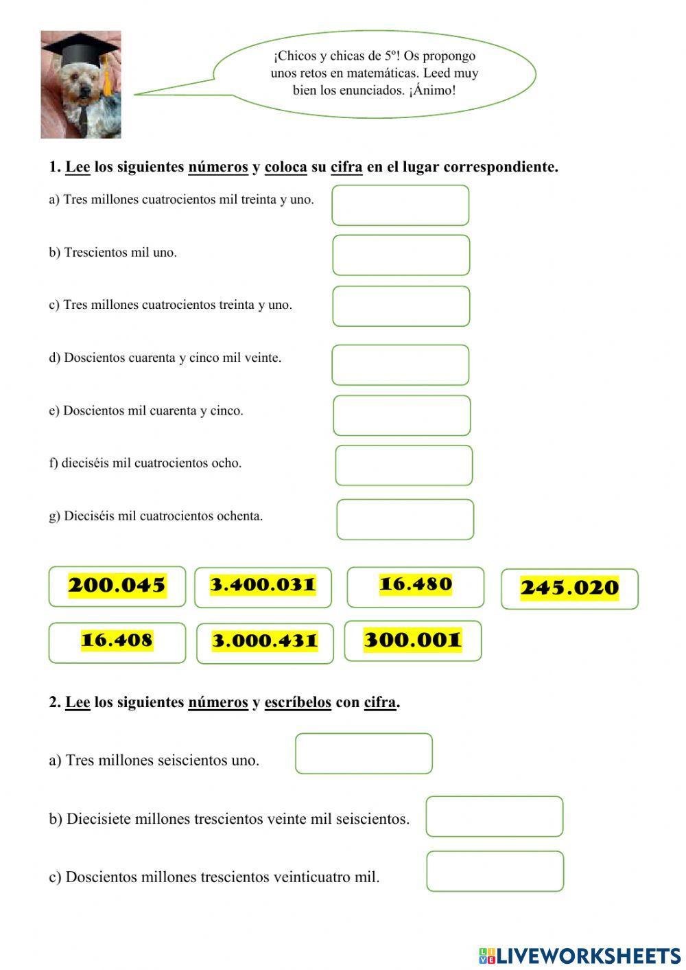 Repaso número de 6, 7 y 8 cifras