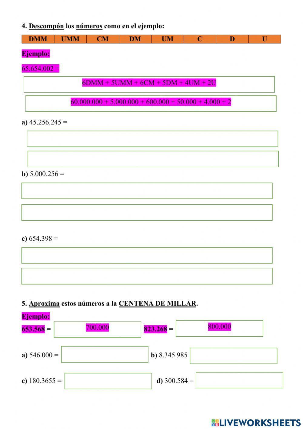 Repaso número de 6, 7 y 8 cifras