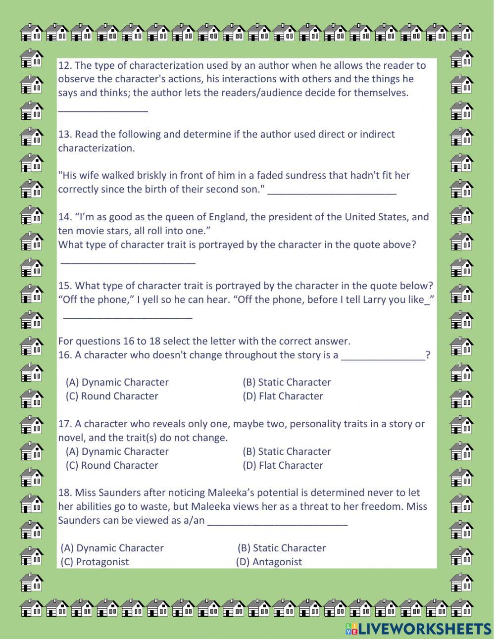 Characterization Free Interactive Worksheets 1518021