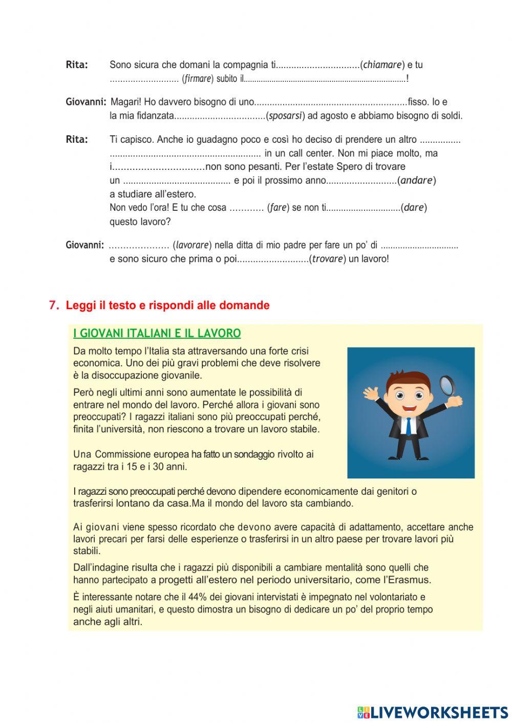 Il lavoro ed il futuro semplice A2